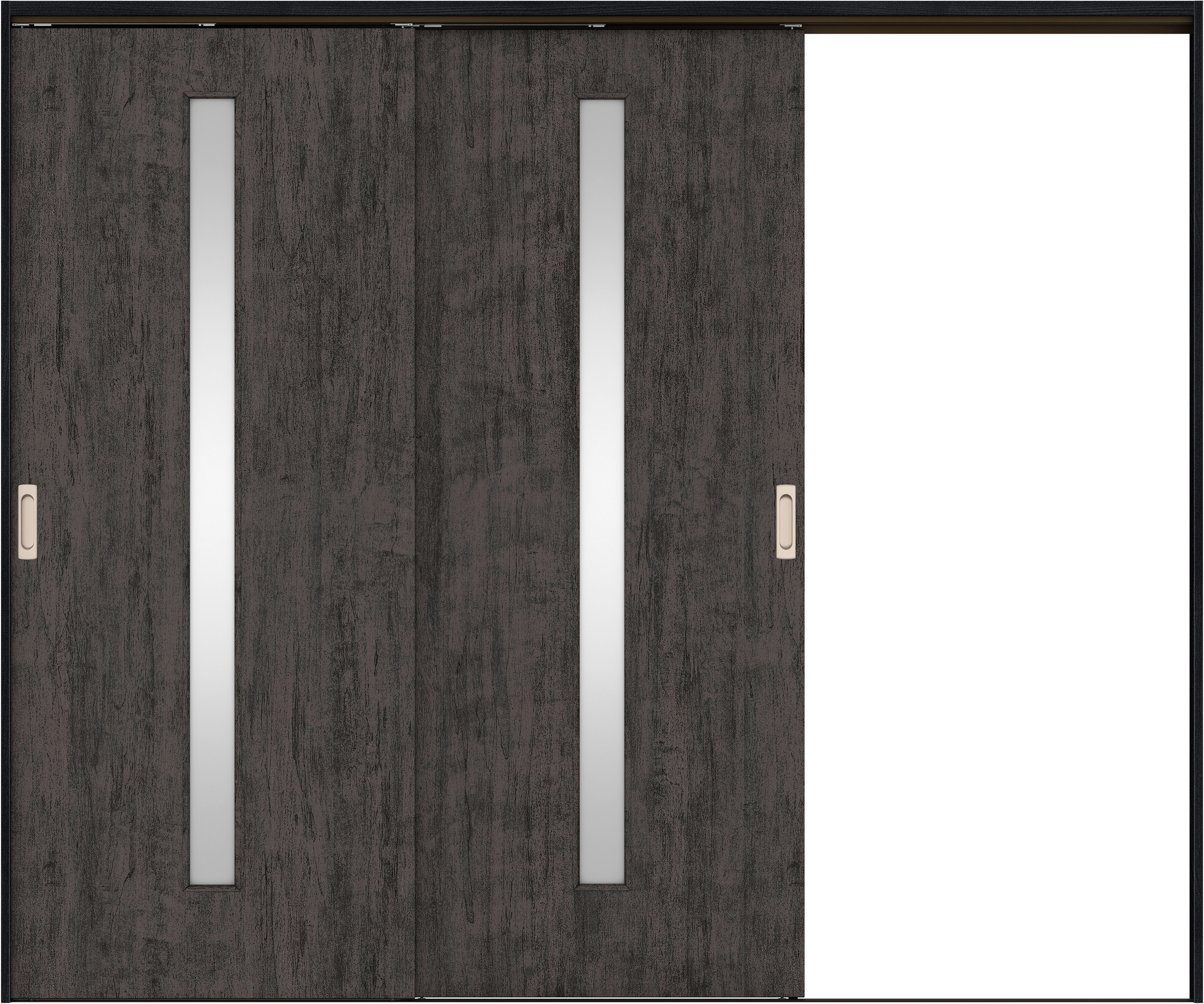 リビングドア　イエリア　吊戸・２枚片引　扉セット　Ｃ４デザイン　２４３７幅用　２０００高　〈ドライブラック柄〉　右引用　錠なし　ラクラクローズ付用