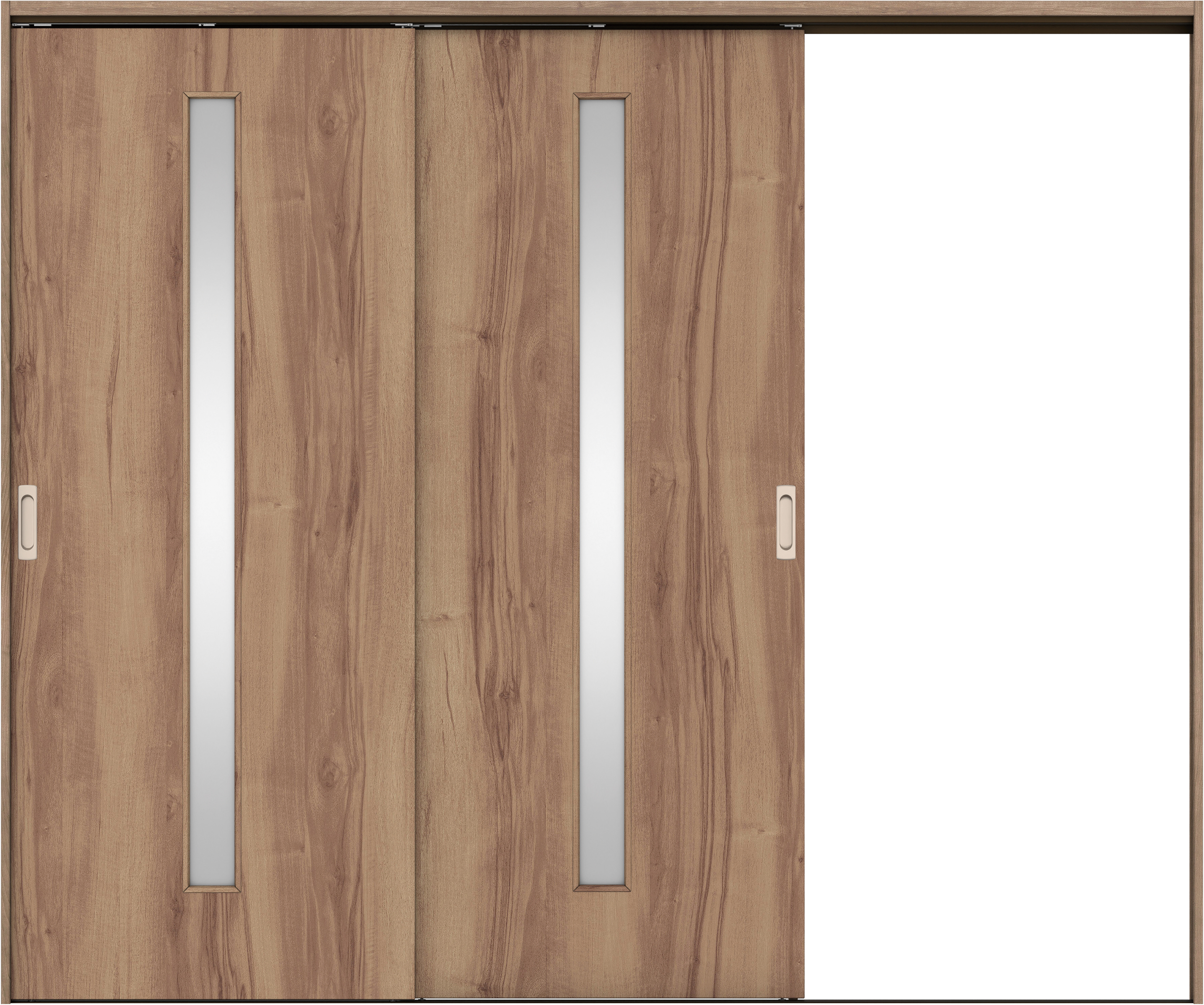 リビングドア　イエリア　吊戸・２枚片引　扉セット　Ｃ４デザイン　２４３７幅用　２０００高　〈バームブラウン柄〉　右引用　錠なし　ラクラクローズ付用