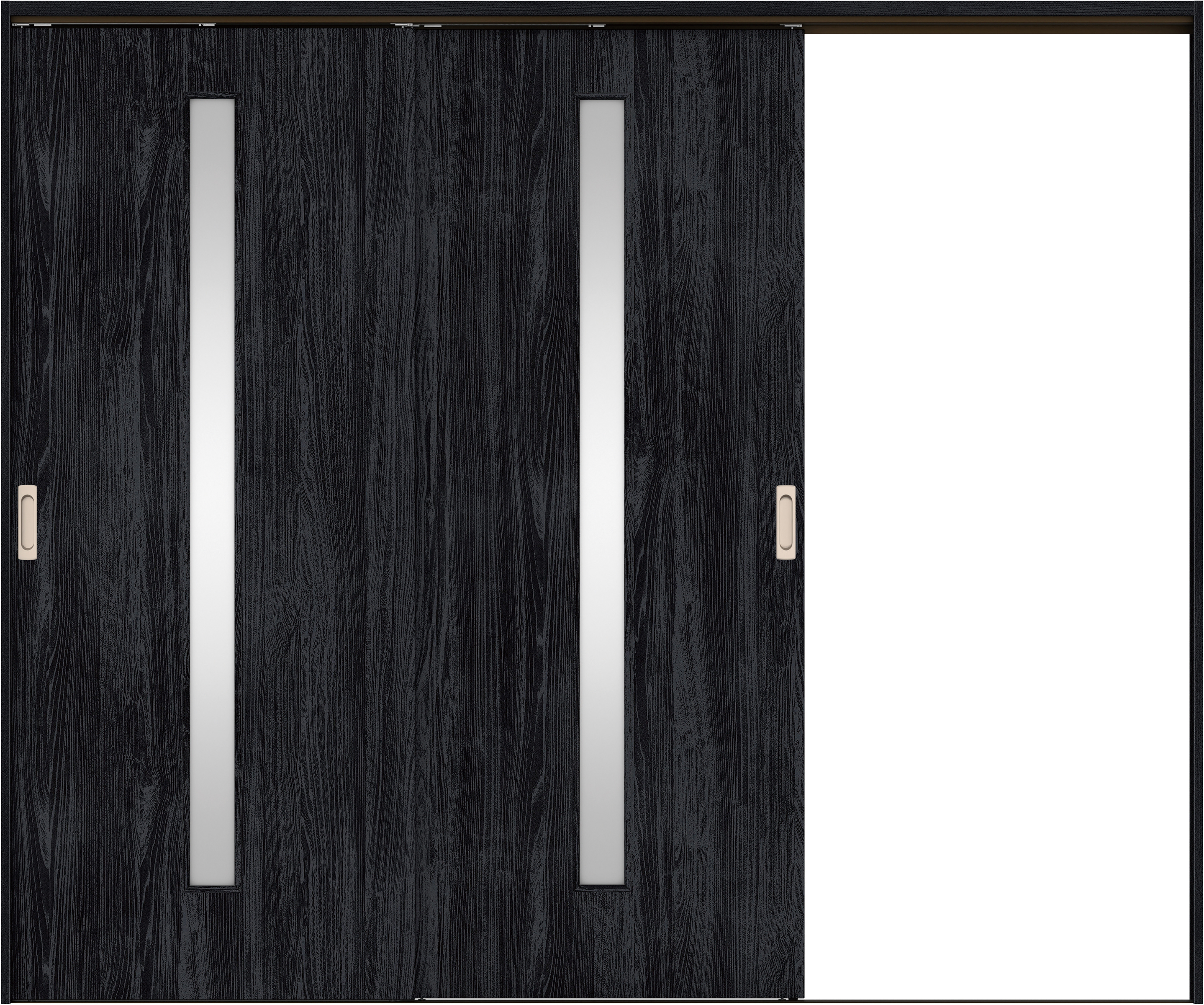 リビングドア　イエリア　吊戸・２枚片引　扉セット　Ｃ４デザイン　２４３７幅用　２０００高　〈モスブラック柄〉　右引用　錠なし　ラクラクローズ付用