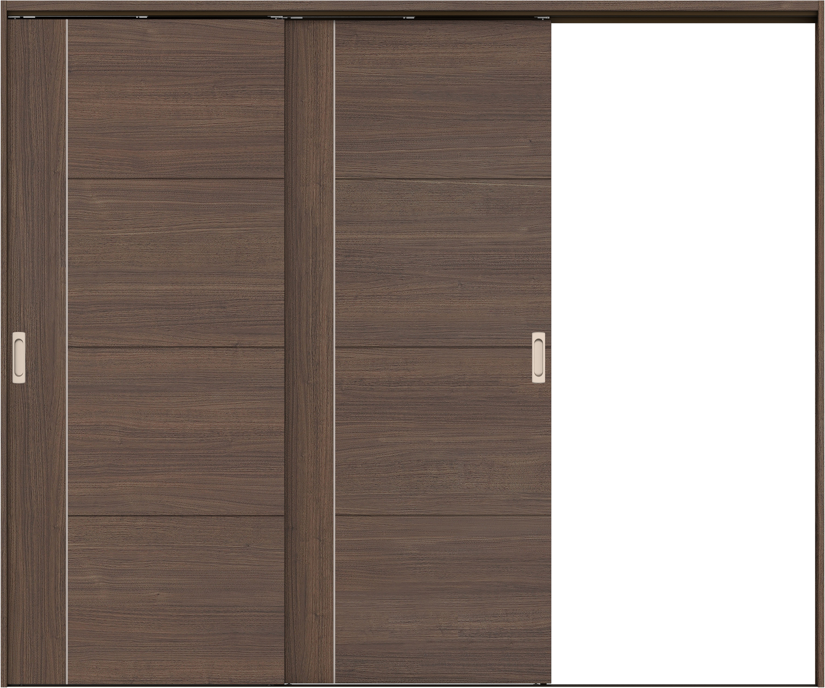 リビングドア　イエリア　吊戸・２枚片引　扉セット　Ｄ１デザイン　２４３７幅用　２０００高　〈ダルブラウン柄〉　右引用　錠なし　ラクラクローズ付用