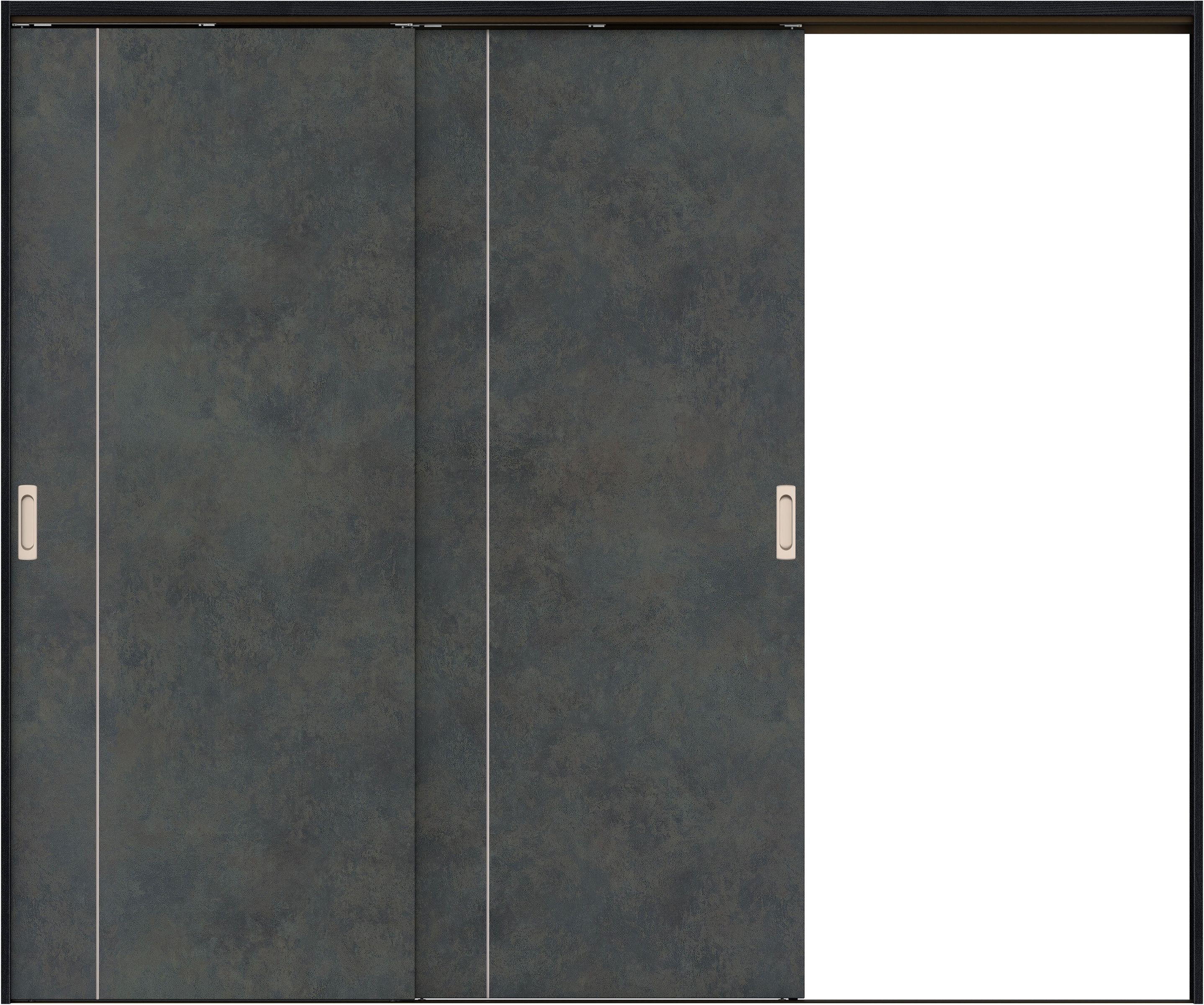 リビングドア　イエリア　吊戸・２枚片引　扉セット　Ｄ３デザイン　２４３７幅用　２０００高　〈アイアンブラック柄〉　右引用　錠なし　ラクラクローズ付用