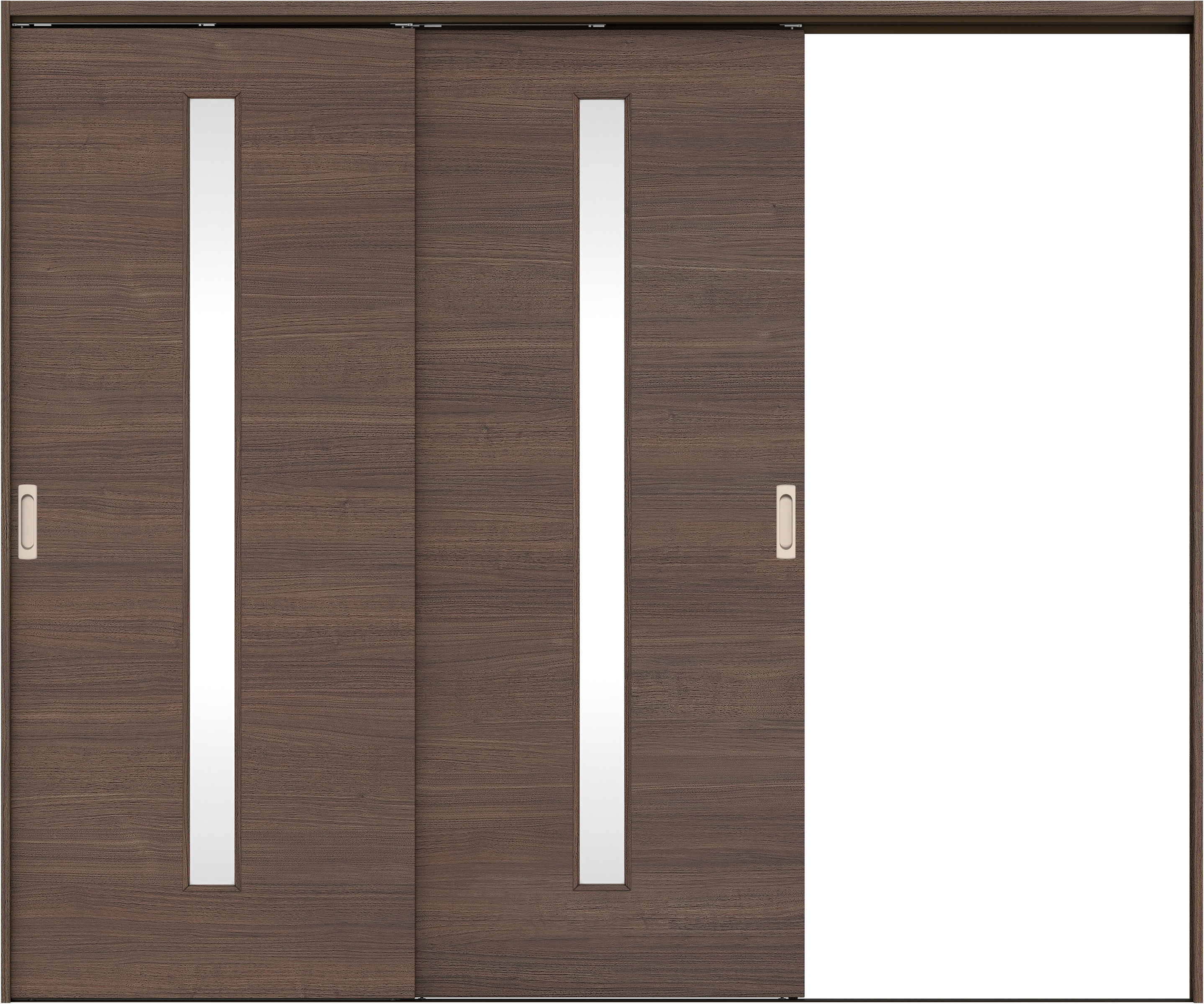 リビングドア　イエリア　吊戸・２枚片引　扉セット　Ｕ８デザイン　２４３７幅用　２０００高　〈ダルブラウン柄〉　右引用　錠なし　ラクラクローズ付用