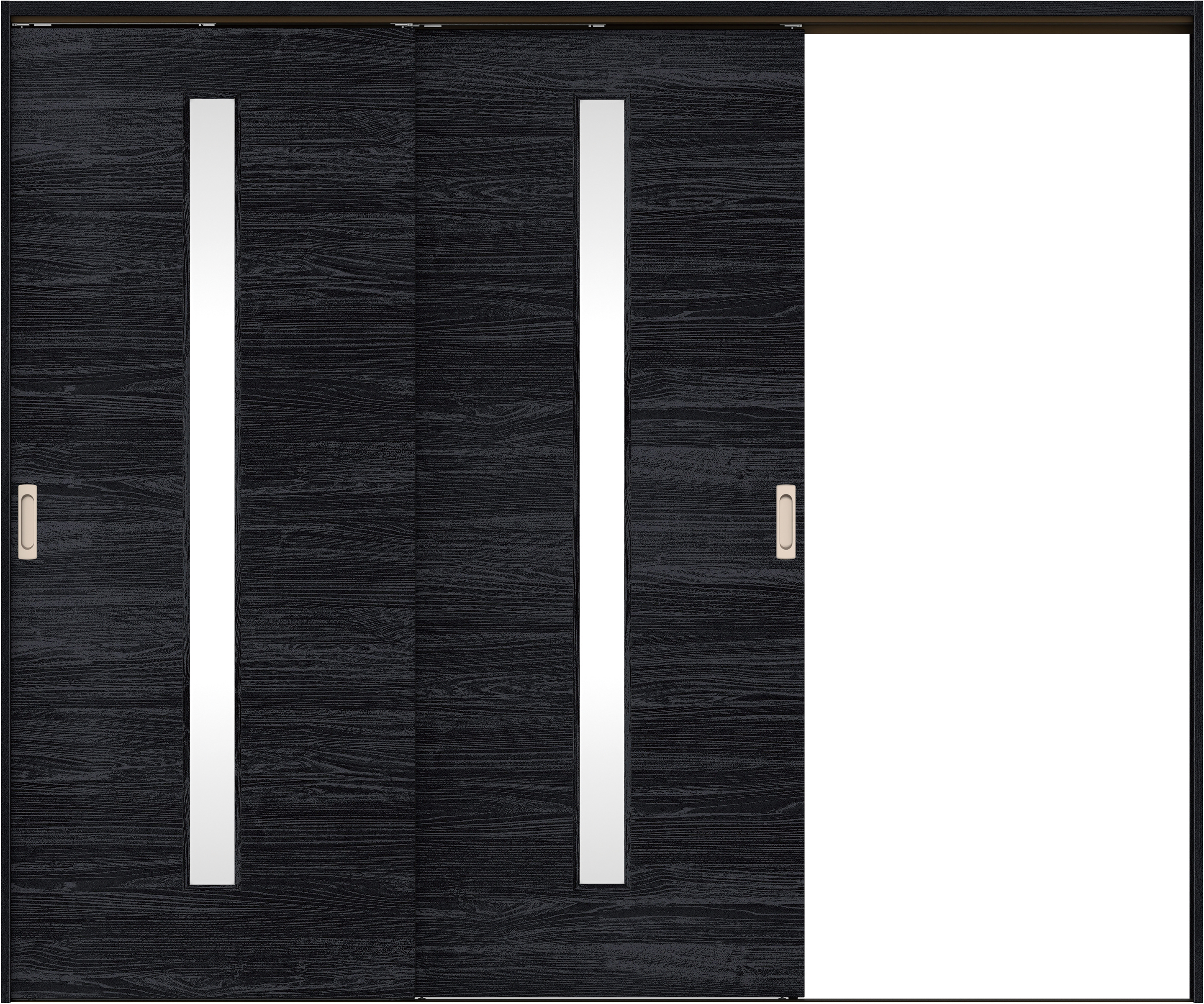 リビングドア　イエリア　吊戸・２枚片引　扉セット　Ｕ８デザイン　２４３７幅用　２０００高　〈モスブラック柄〉　右引用　錠なし　ラクラクローズ付用