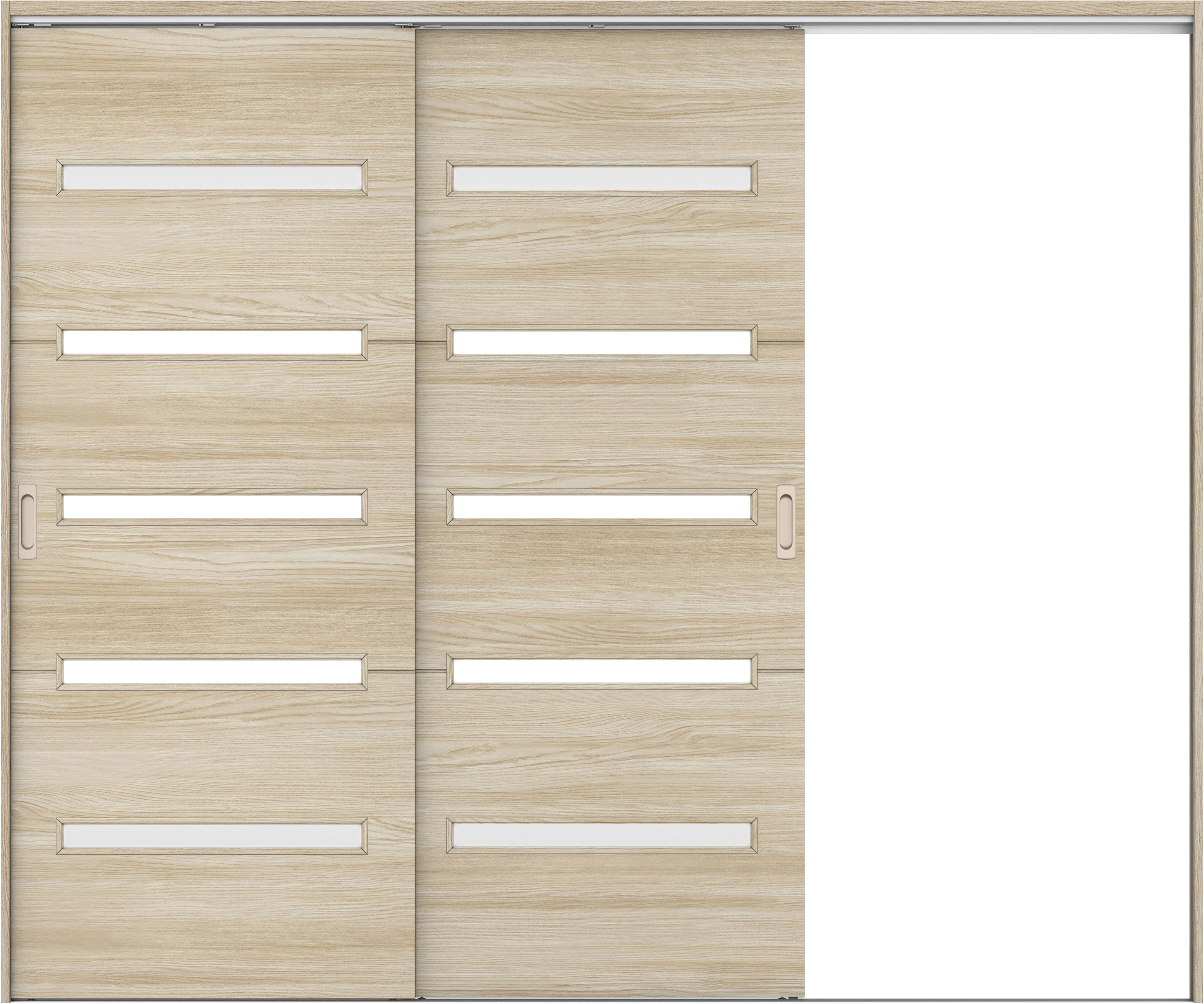 リビングドア　イエリア　吊戸・２枚片引　扉セット　Ｙ４デザイン　２４３７幅用　２０００高　〈ソフトグレージュ柄〉　右引用　錠なし　ラクラクローズ付用