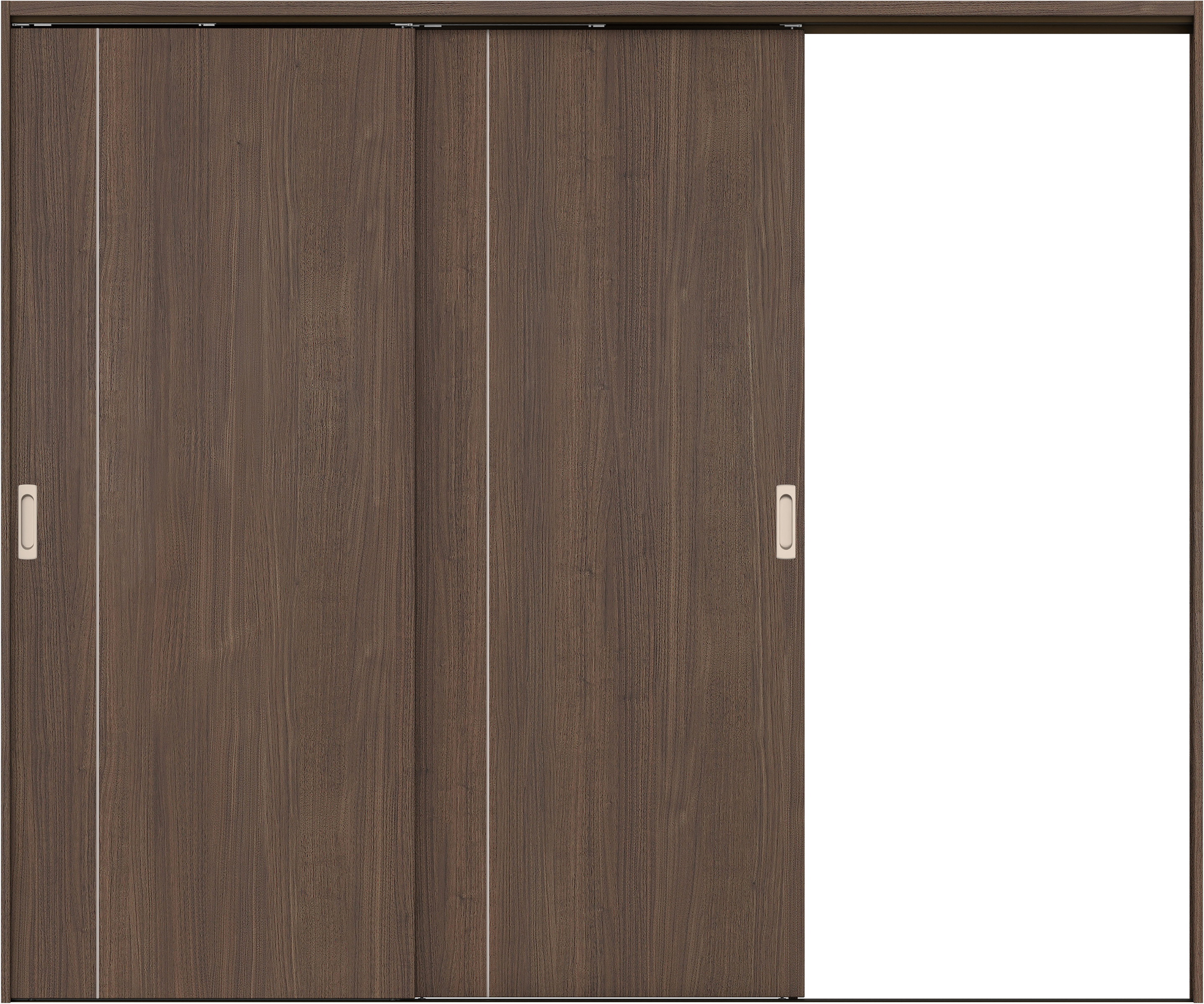 リビングドア　イエリア　吊戸・２枚片引　扉セット　Ｄ３デザイン　２４３７幅用　２０００高　〈ダルブラウン柄〉　右引用　錠なし　ラクラクローズ付用