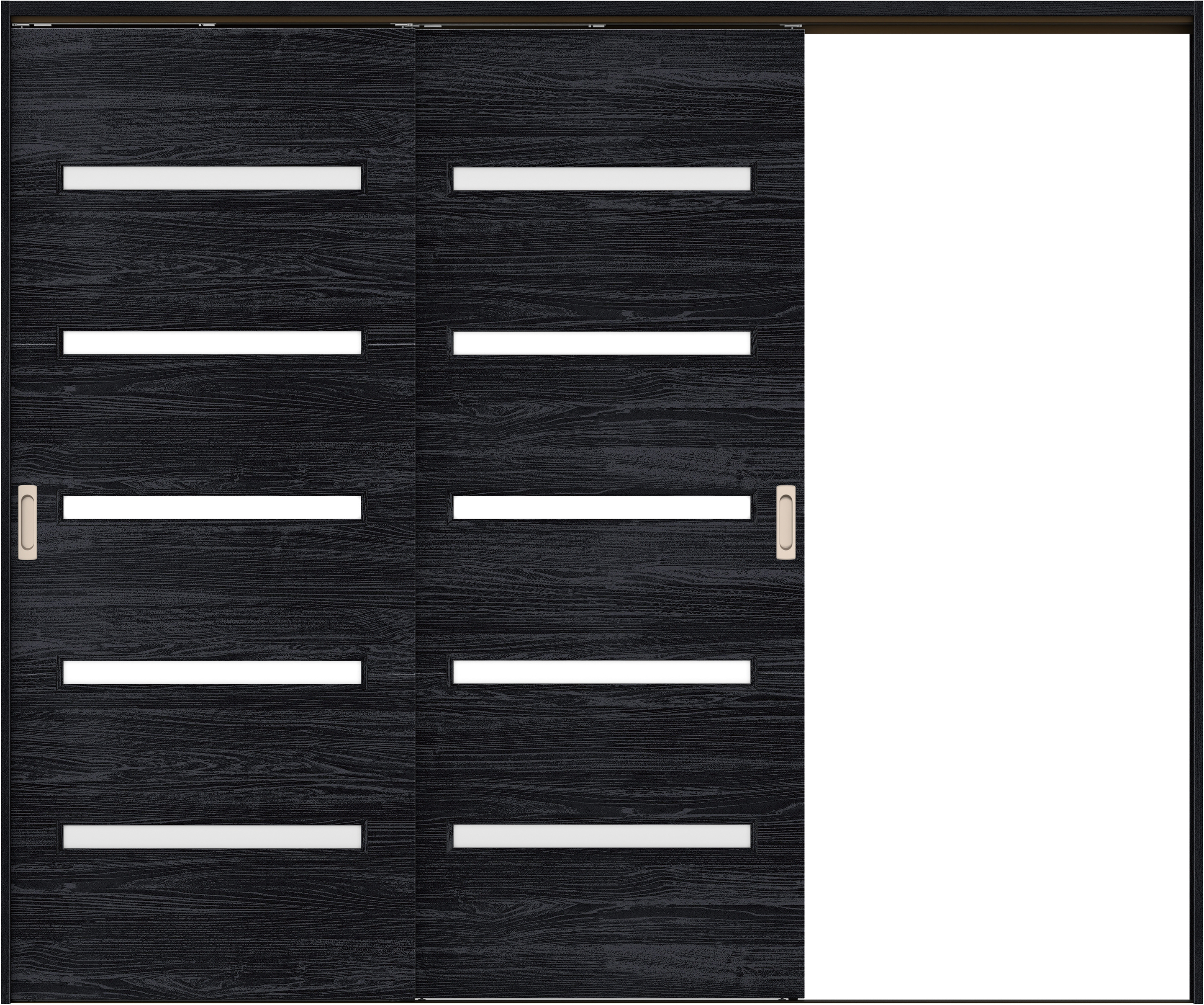 リビングドア　イエリア　吊戸・２枚片引　扉セット　Ｙ４デザイン　２４３７幅用　２０００高　〈モスブラック柄〉　右引用　錠なし　ラクラクローズ付用