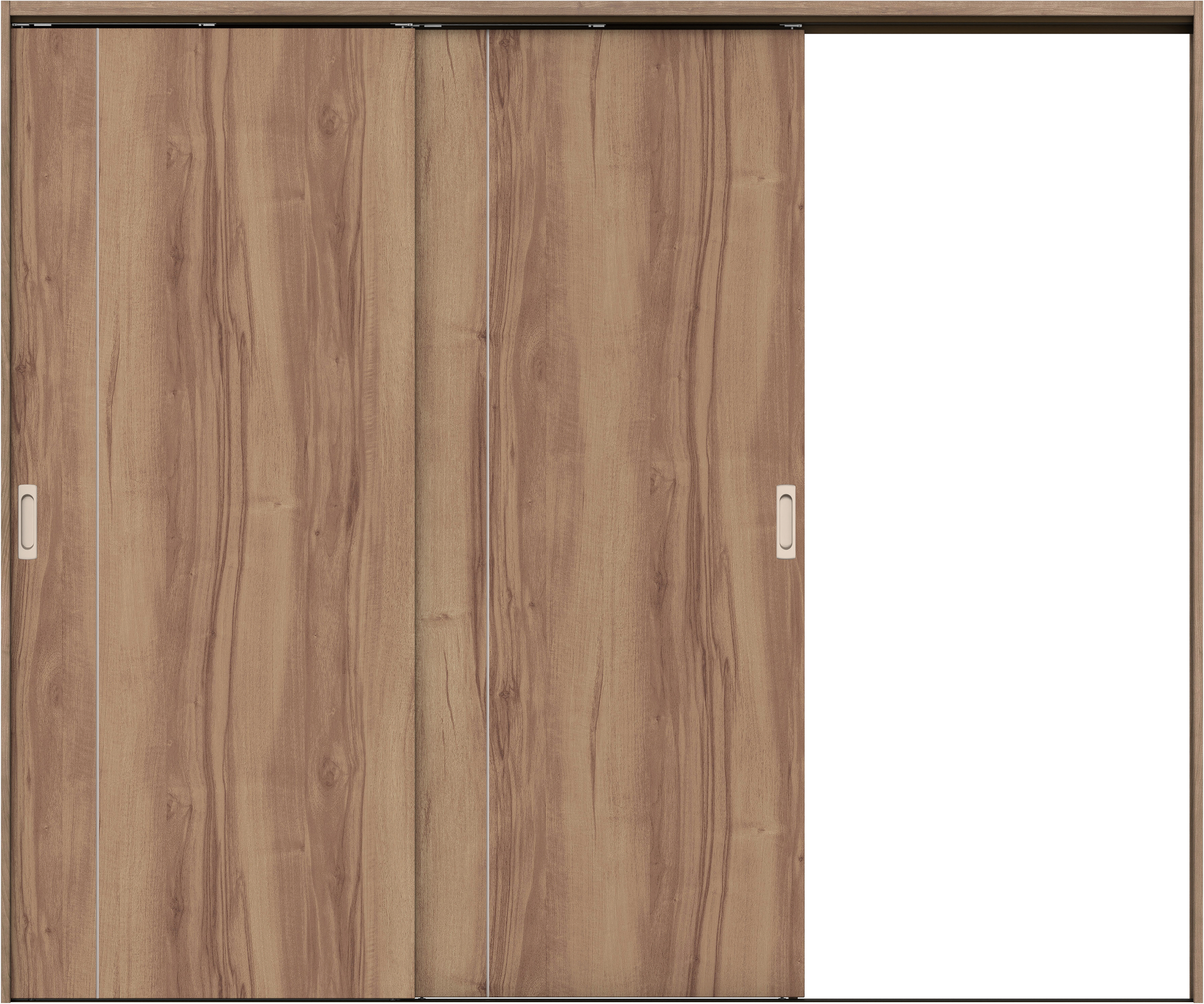 リビングドア　イエリア　吊戸・２枚片引　扉セット　Ｄ３デザイン　２４３７幅用　２０００高　〈バームブラウン柄〉　右引用　錠なし　ラクラクローズ付用