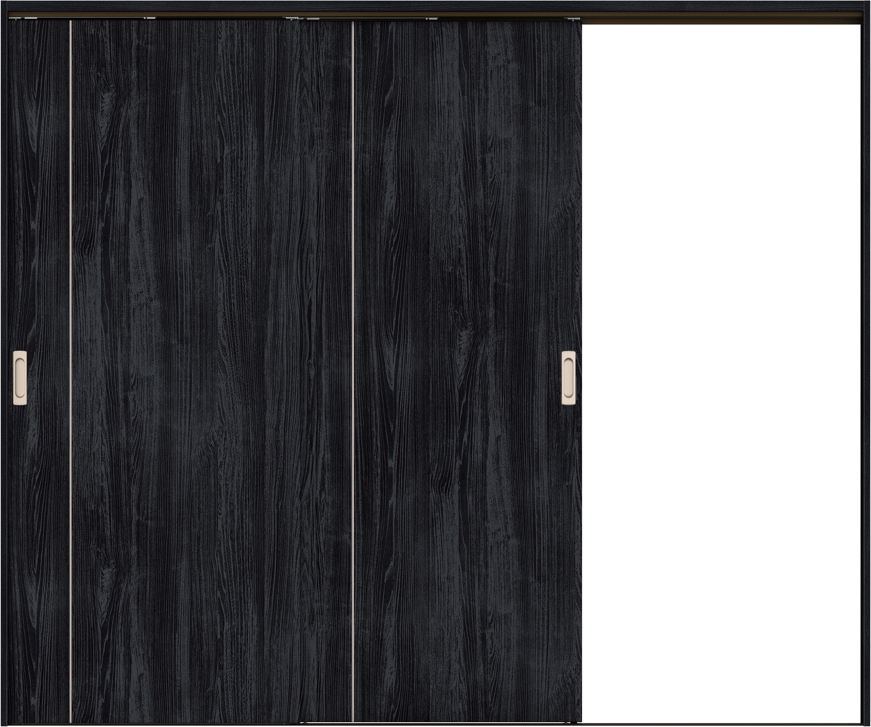 リビングドア　イエリア　吊戸・２枚片引　扉セット　Ｄ３デザイン　２４３７幅用　２０００高　〈モスブラック柄〉　右引用　錠なし　ラクラクローズ付用