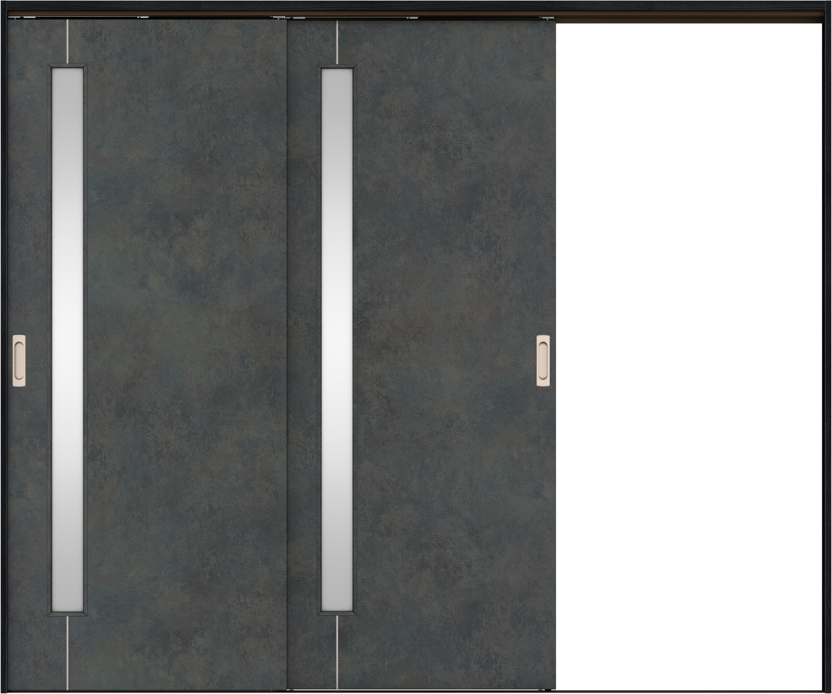 リビングドア　イエリア　吊戸・２枚片引　扉セット　Ｄ４デザイン　２４３７幅用　２０００高　〈アイアンブラック柄〉　右引用　錠なし　ラクラクローズ付用