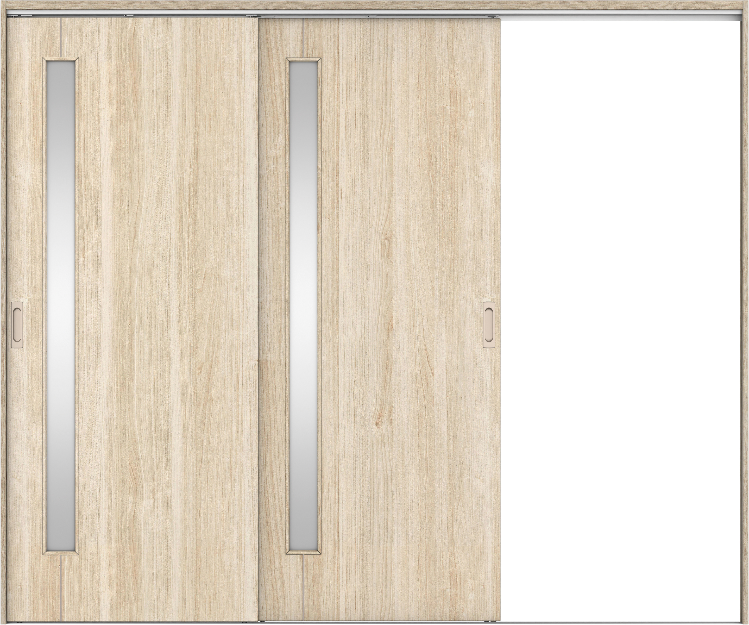 リビングドア　イエリア　吊戸・２枚片引　扉セット　Ｄ４デザイン　２４３７幅用　２０００高　〈コットンベージュ柄〉　右引用　錠なし　ラクラクローズ付用