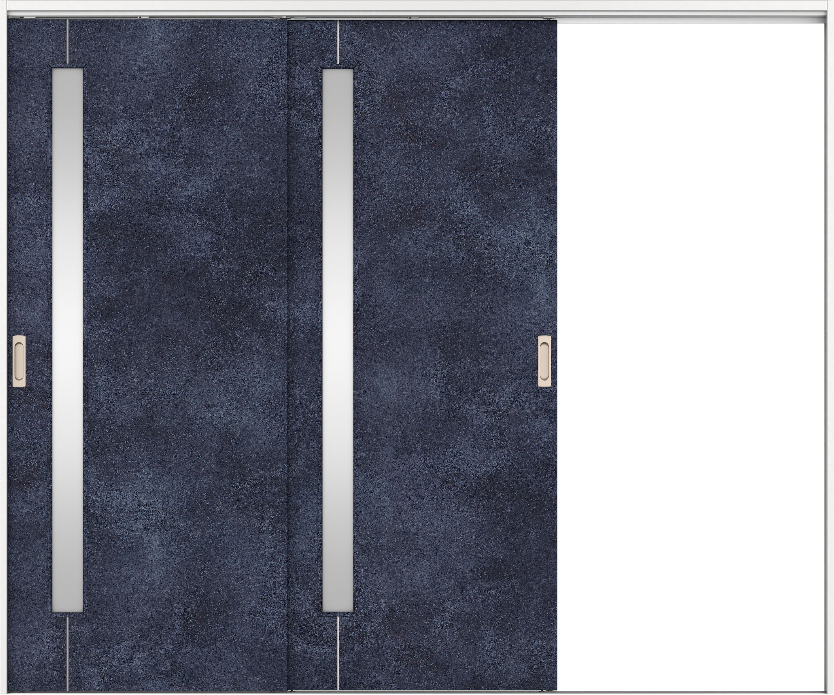 リビングドア　イエリア　吊戸・２枚片引　扉セット　Ｄ４デザイン　２４３７幅用　２０００高　〈コバルトブルー柄〉　右引用　錠なし　ラクラクローズ付用