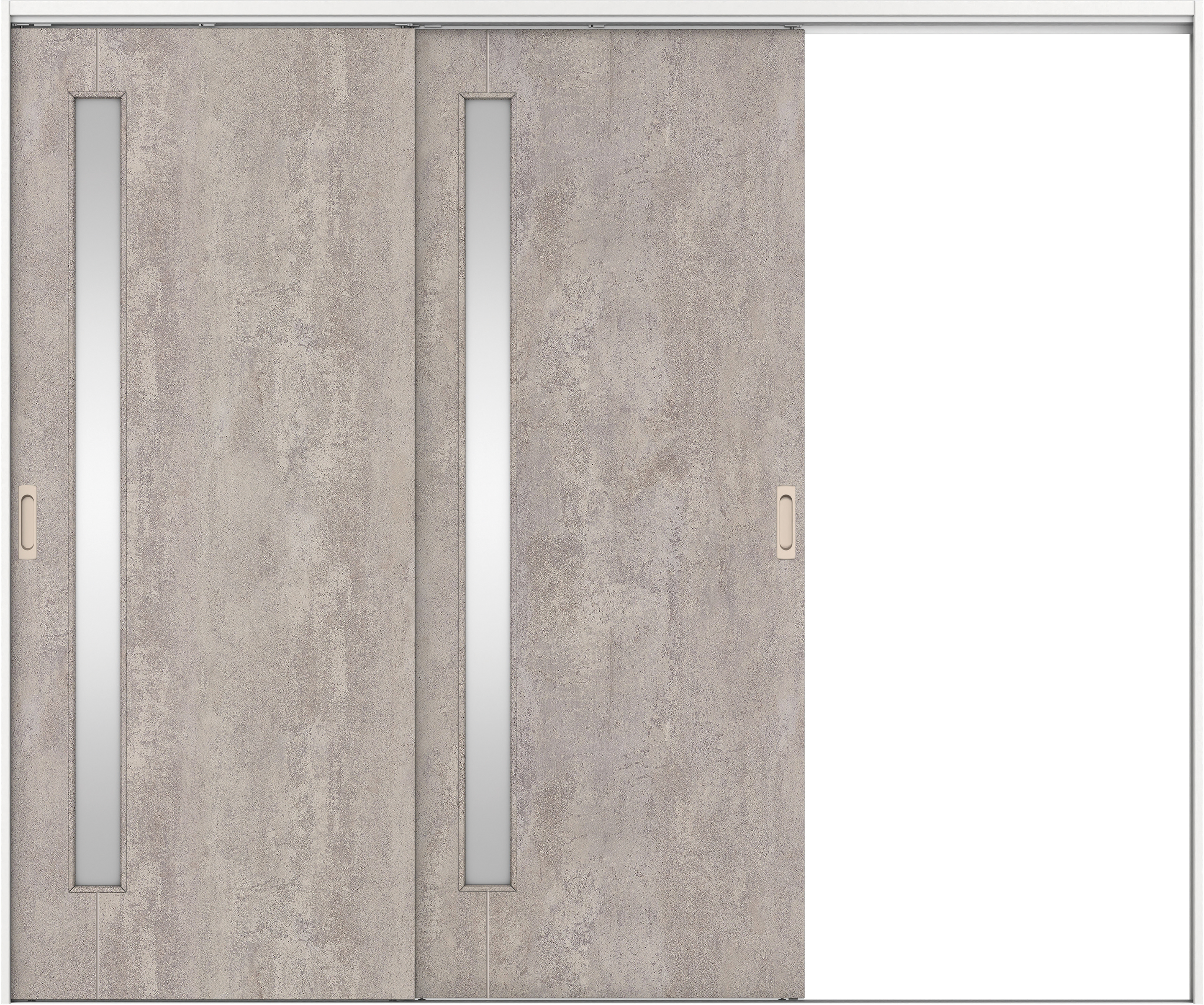 リビングドア　イエリア　吊戸・２枚片引　扉セット　Ｄ４デザイン　２４３７幅用　２０００高　〈コンクリートグレー柄〉　右引用　錠なし　ラクラクローズ付用