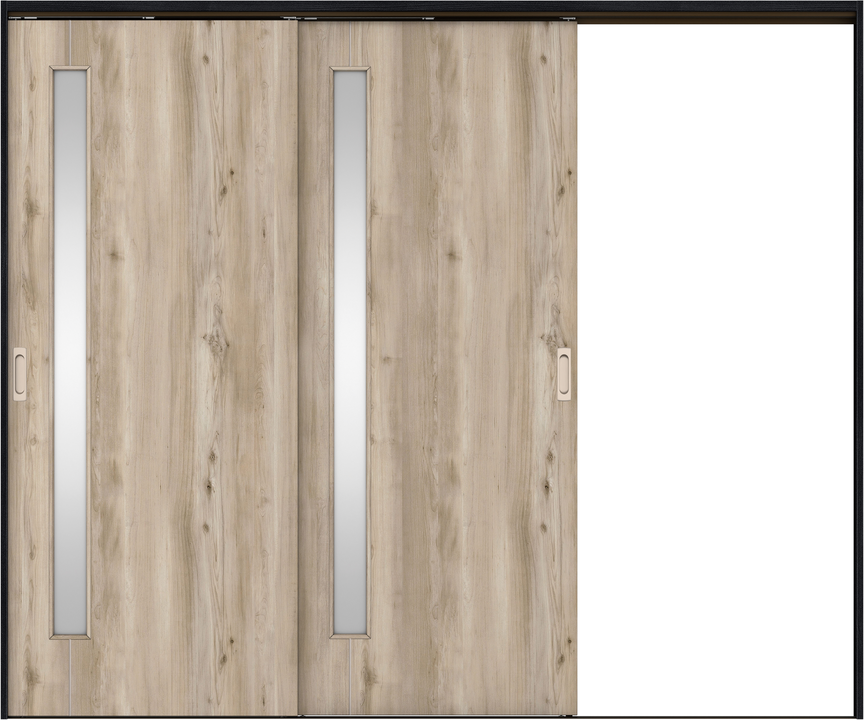 リビングドア　イエリア　吊戸・２枚片引　扉セット　Ｄ４デザイン　２４３７幅用　２０００高　〈スモークグレー柄〉　右引用　錠なし　ラクラクローズ付用