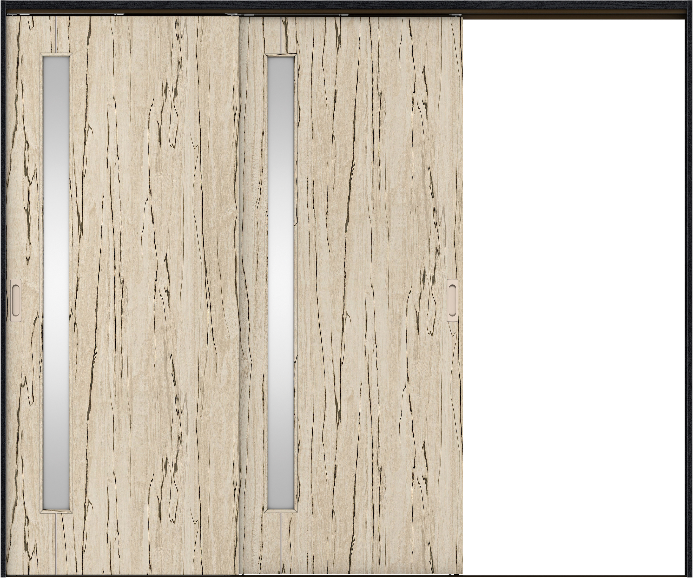 リビングドア　イエリア　吊戸・２枚片引　扉セット　Ｄ４デザイン　２４３７幅用　２０００高　〈スロウベージュ柄〉　右引用　錠なし　ラクラクローズ付用