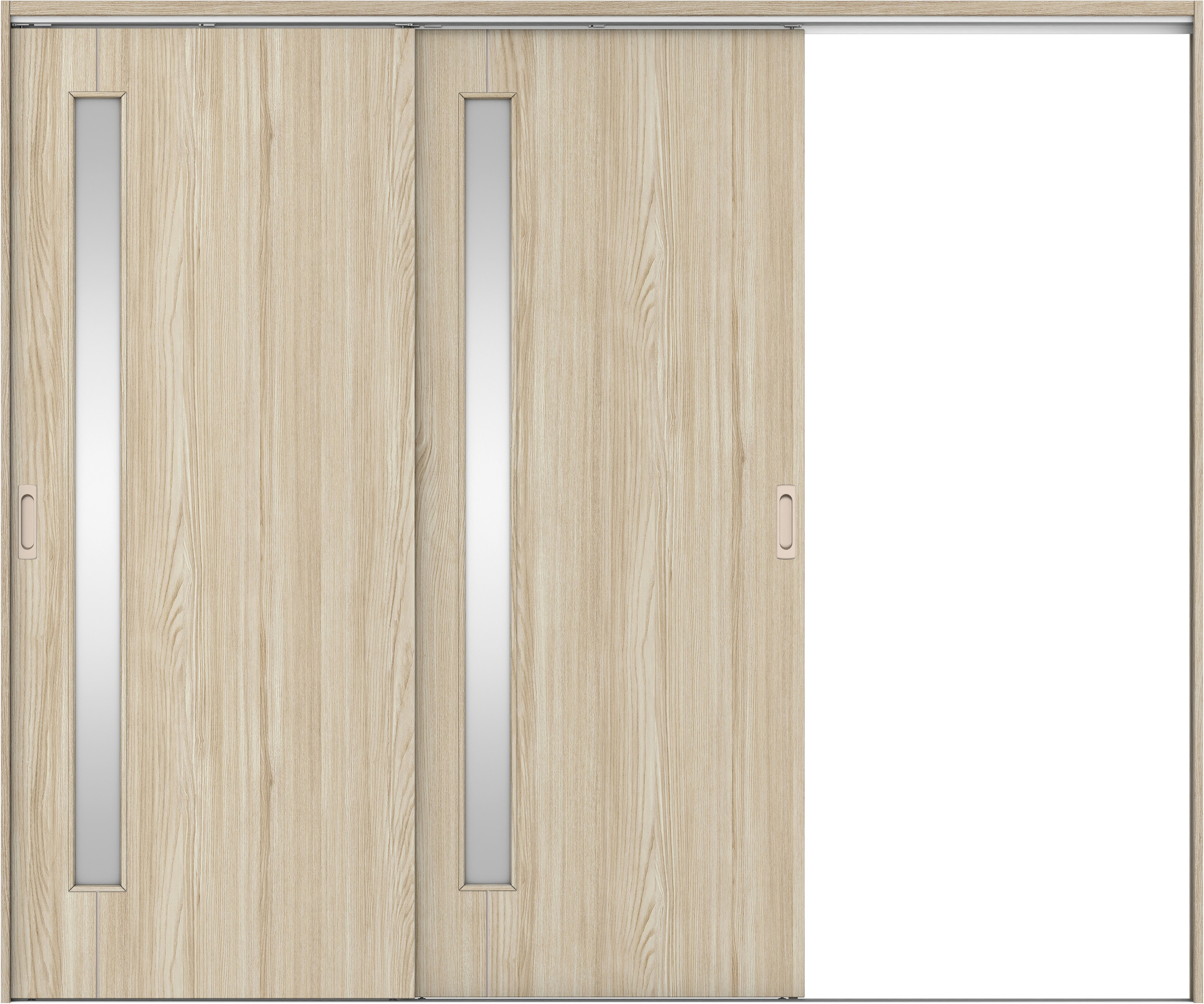 リビングドア　イエリア　吊戸・２枚片引　扉セット　Ｄ４デザイン　２４３７幅用　２０００高　〈ソフトグレージュ柄〉　右引用　錠なし　ラクラクローズ付用