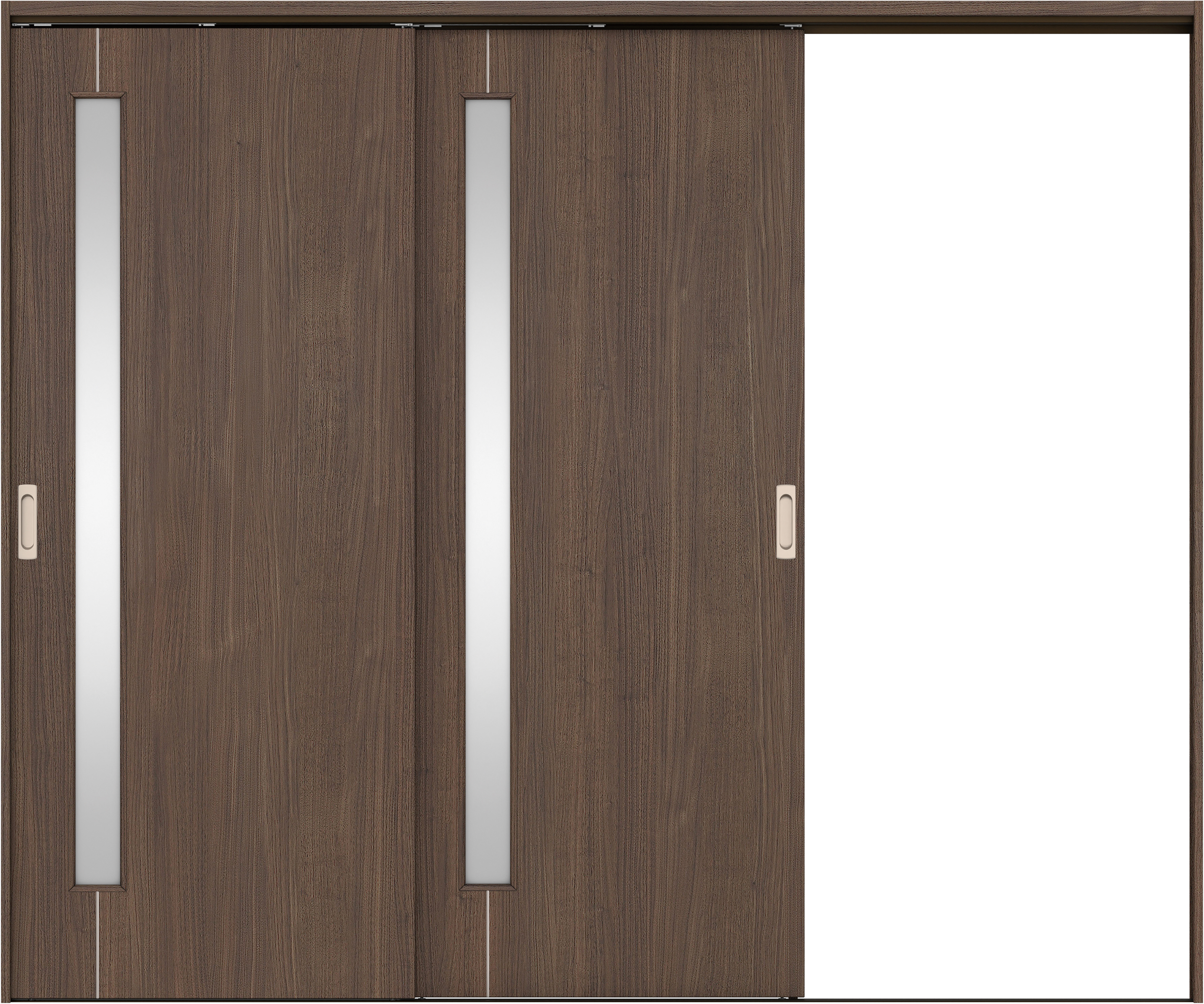 リビングドア　イエリア　吊戸・２枚片引　扉セット　Ｄ４デザイン　２４３７幅用　２０００高　〈ダルブラウン柄〉　右引用　錠なし　ラクラクローズ付用