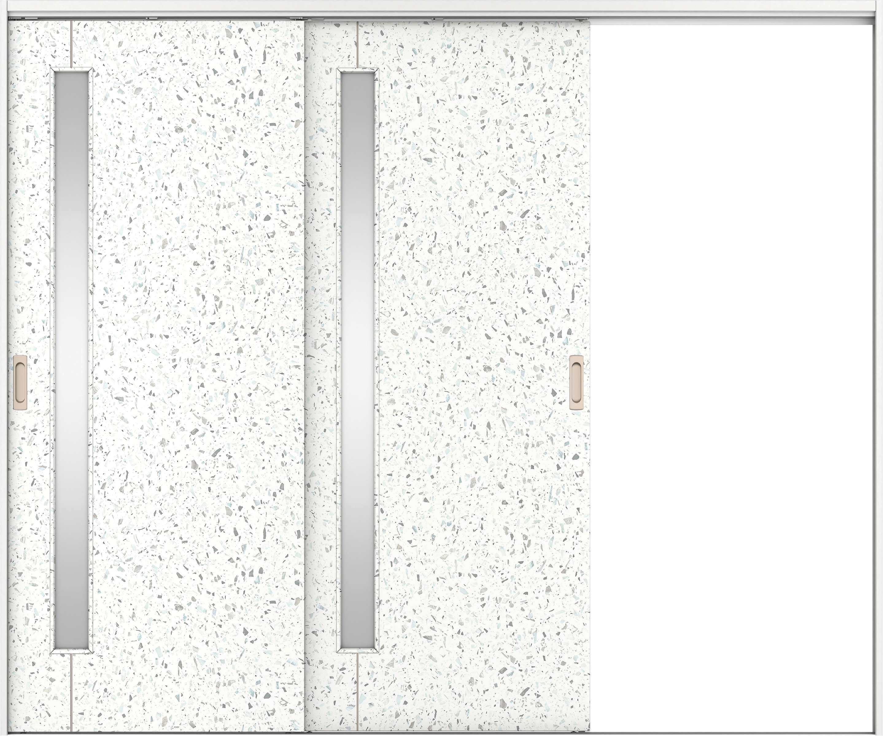 リビングドア　イエリア　吊戸・２枚片引　扉セット　Ｄ４デザイン　２４３７幅用　２０００高　〈テラゾホワイト柄〉　右引用　錠なし　ラクラクローズ付用