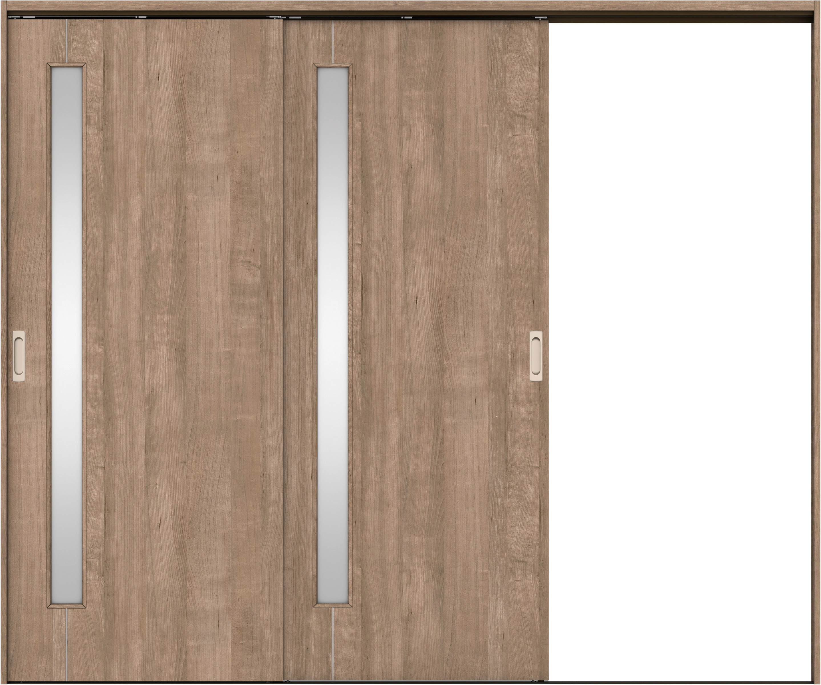 リビングドア　イエリア　吊戸・２枚片引　扉セット　Ｄ４デザイン　２４３７幅用　２０００高　〈トープグレー柄〉　右引用　錠なし　ラクラクローズ付用