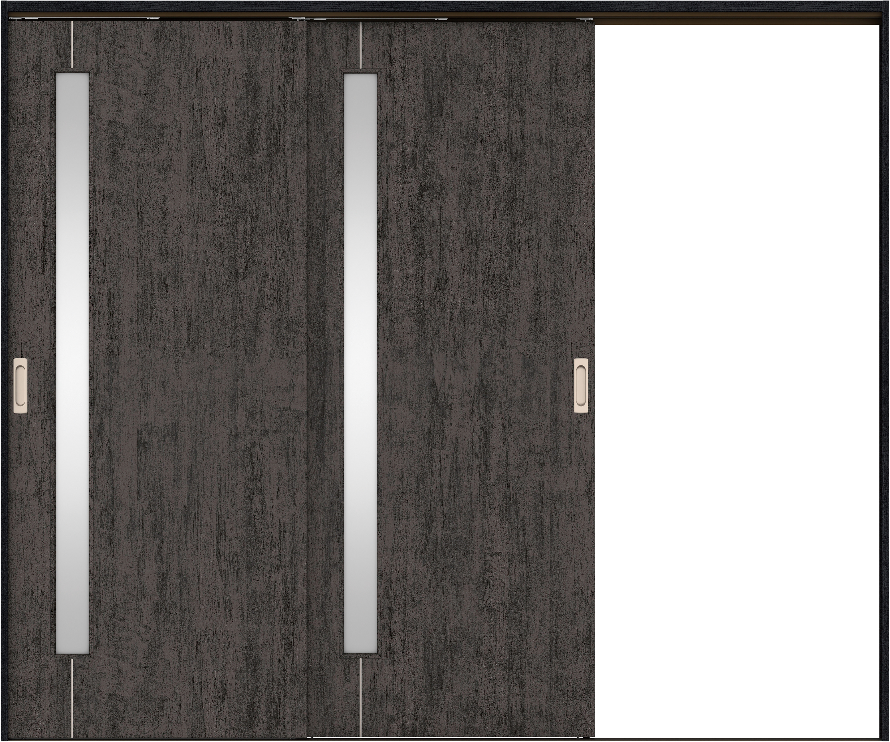 リビングドア　イエリア　吊戸・２枚片引　扉セット　Ｄ４デザイン　２４３７幅用　２０００高　〈ドライブラック柄〉　右引用　錠なし　ラクラクローズ付用