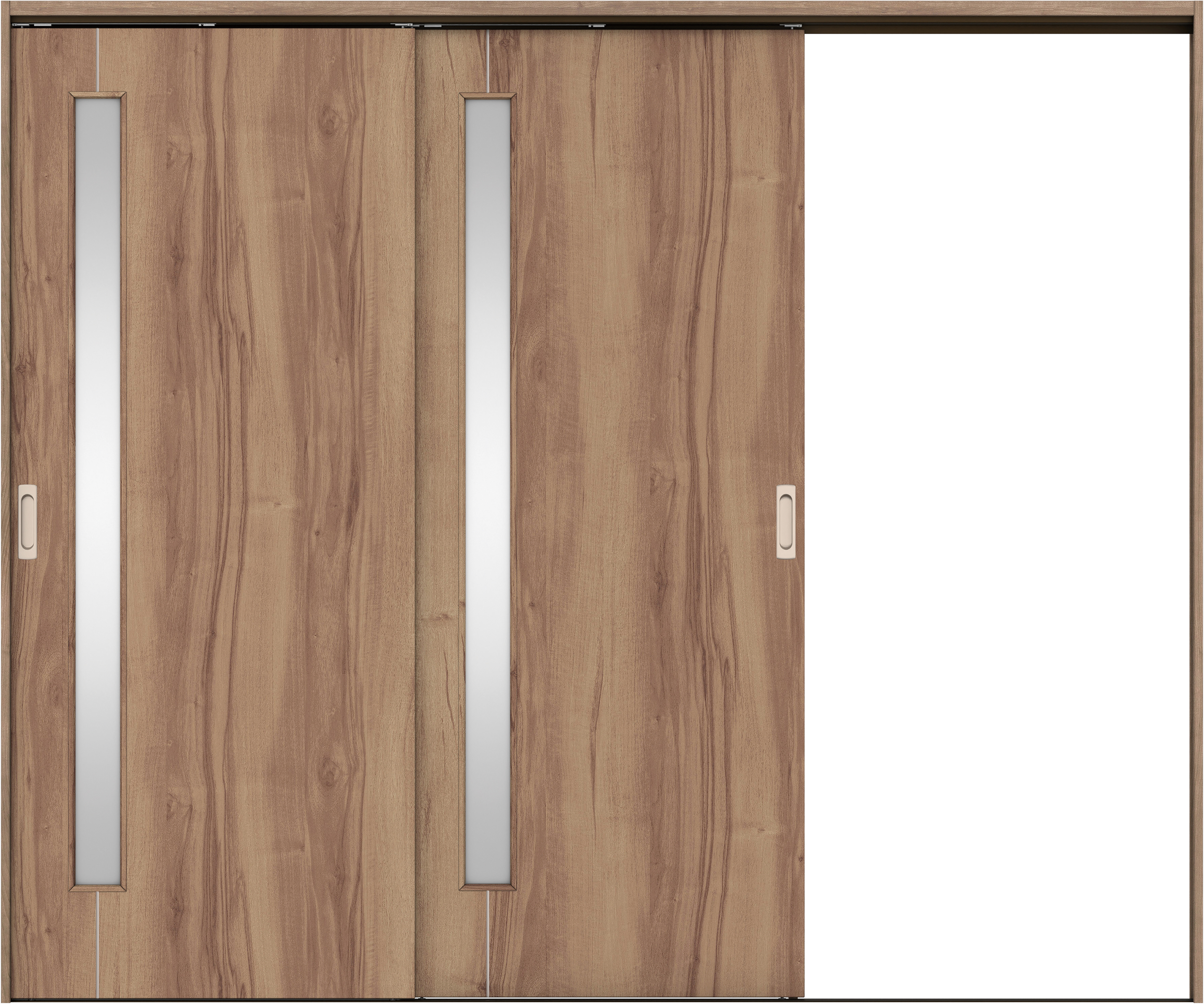 リビングドア　イエリア　吊戸・２枚片引　扉セット　Ｄ４デザイン　２４３７幅用　２０００高　〈バームブラウン柄〉　右引用　錠なし　ラクラクローズ付用