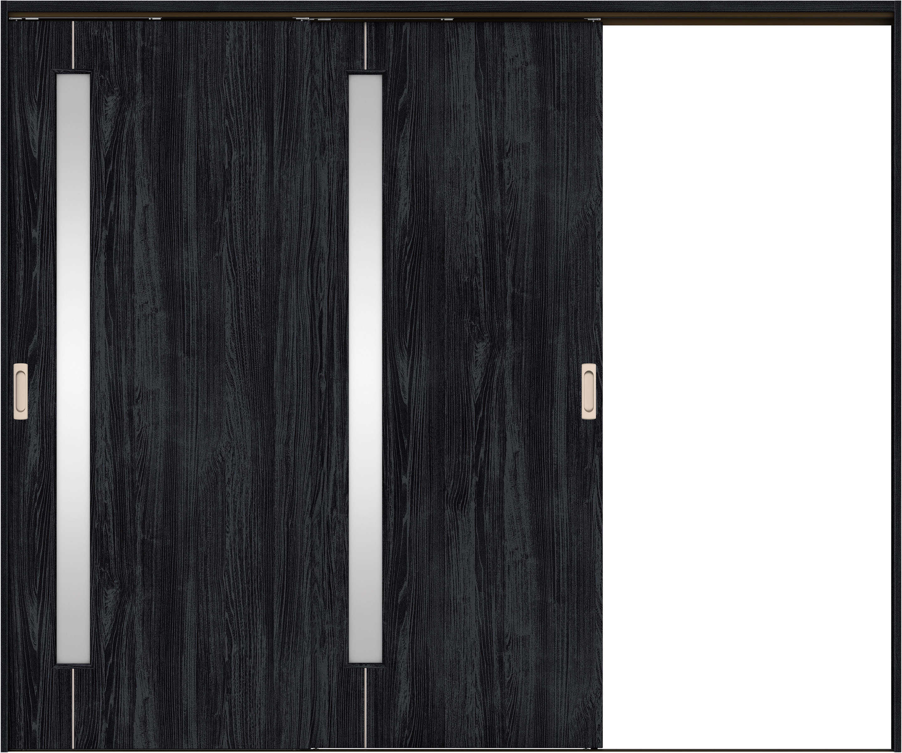 リビングドア　イエリア　吊戸・２枚片引　扉セット　Ｄ４デザイン　２４３７幅用　２０００高　〈モスブラック柄〉　右引用　錠なし　ラクラクローズ付用