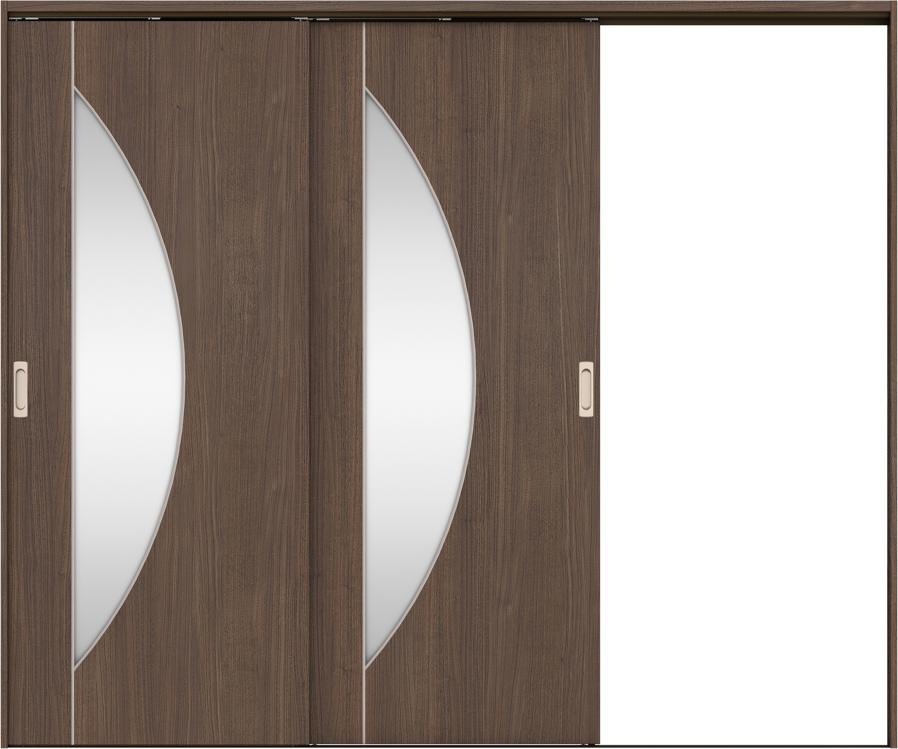 リビングドア　イエリア　吊戸・２枚片引　扉セット　Ｄ５デザイン　２４３７幅用　２０００高　〈ダルブラウン柄〉　右引用　錠なし　ラクラクローズ付用