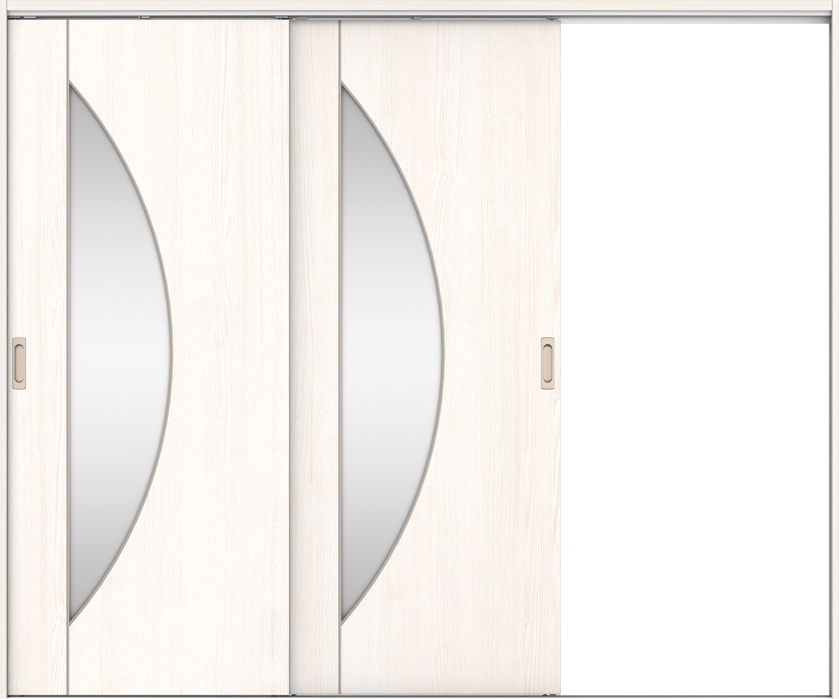 リビングドア　イエリア　吊戸・２枚片引　扉セット　Ｄ５デザイン　２４３７幅用　２０００高　〈ネオホワイト柄〉　右引用　錠なし　ラクラクローズ付用