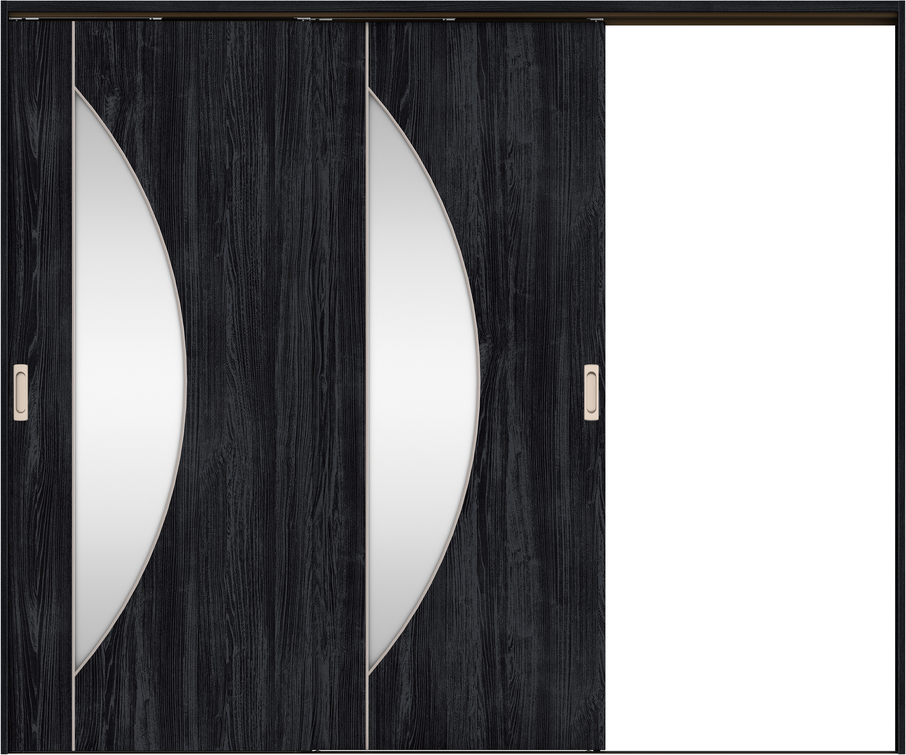 リビングドア　イエリア　吊戸・２枚片引　扉セット　Ｄ５デザイン　２４３７幅用　２０００高　〈モスブラック柄〉　右引用　錠なし　ラクラクローズ付用