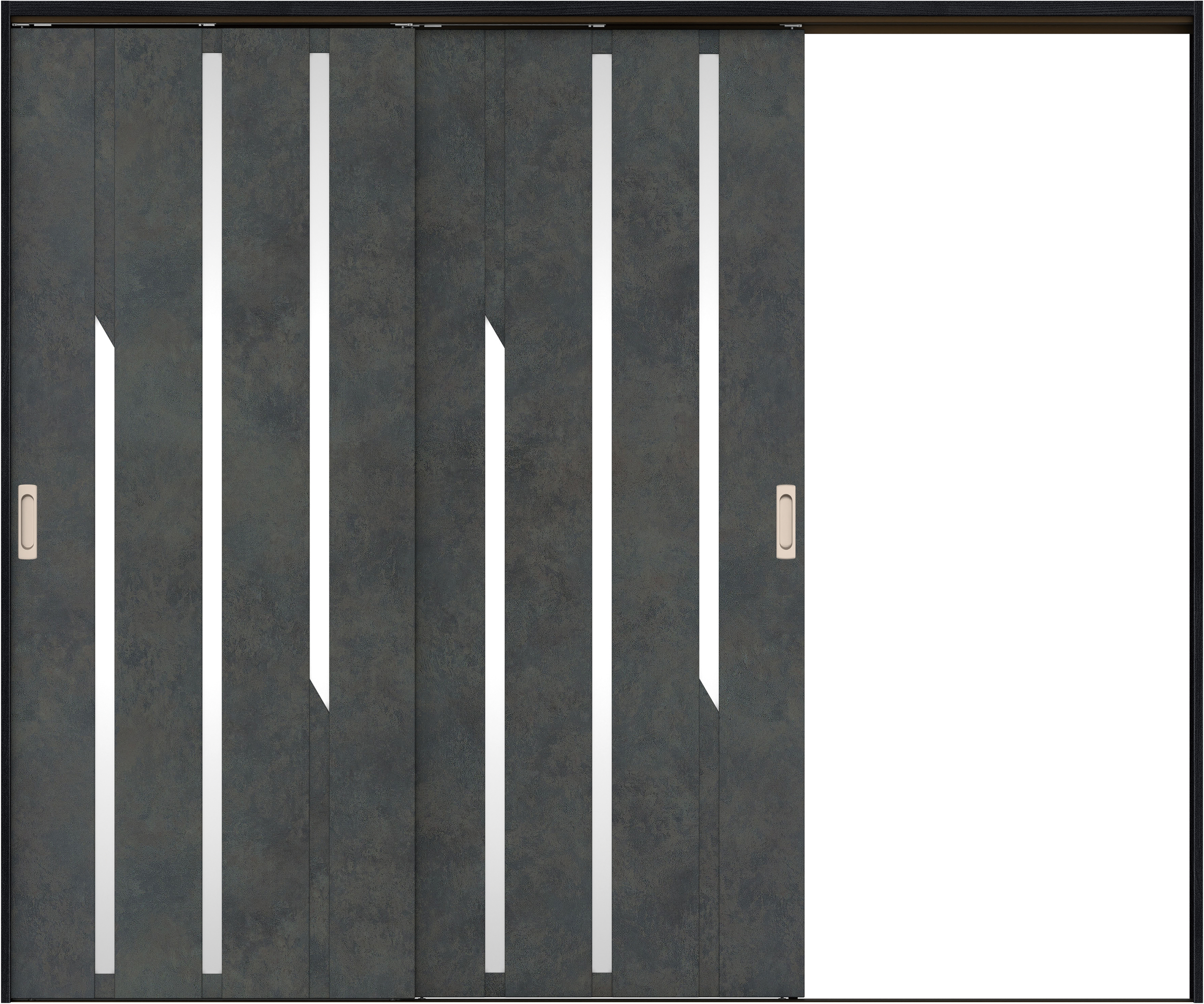 リビングドア　イエリア　吊戸・２枚片引　扉セット　Ｅ３デザイン　２４３７幅用　２０００高　〈アイアンブラック柄〉　右引用　錠なし　ラクラクローズ付用