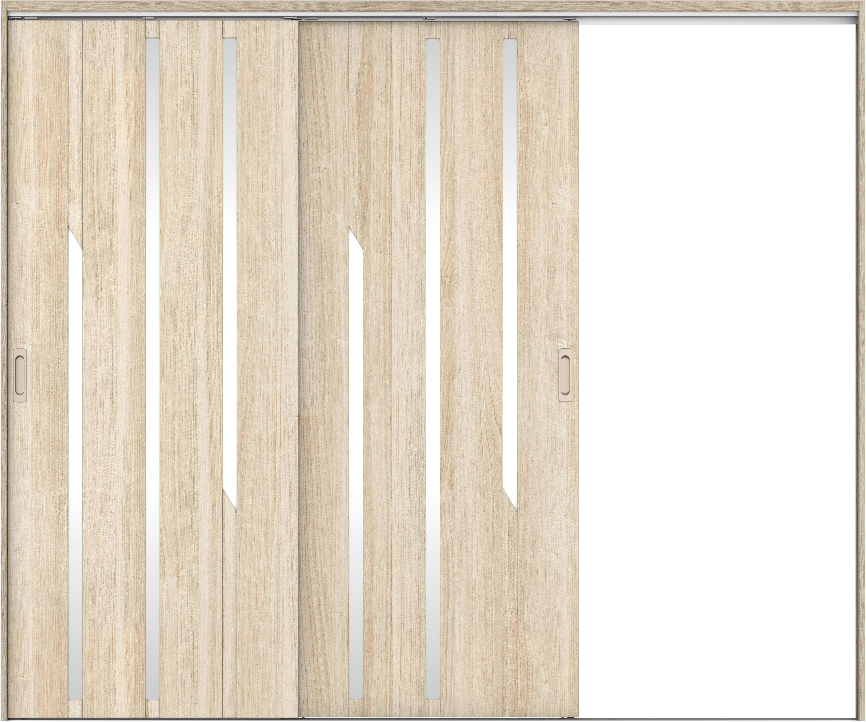 リビングドア　イエリア　吊戸・２枚片引　扉セット　Ｅ３デザイン　２４３７幅用　２０００高　〈コットンベージュ柄〉　右引用　錠なし　ラクラクローズ付用