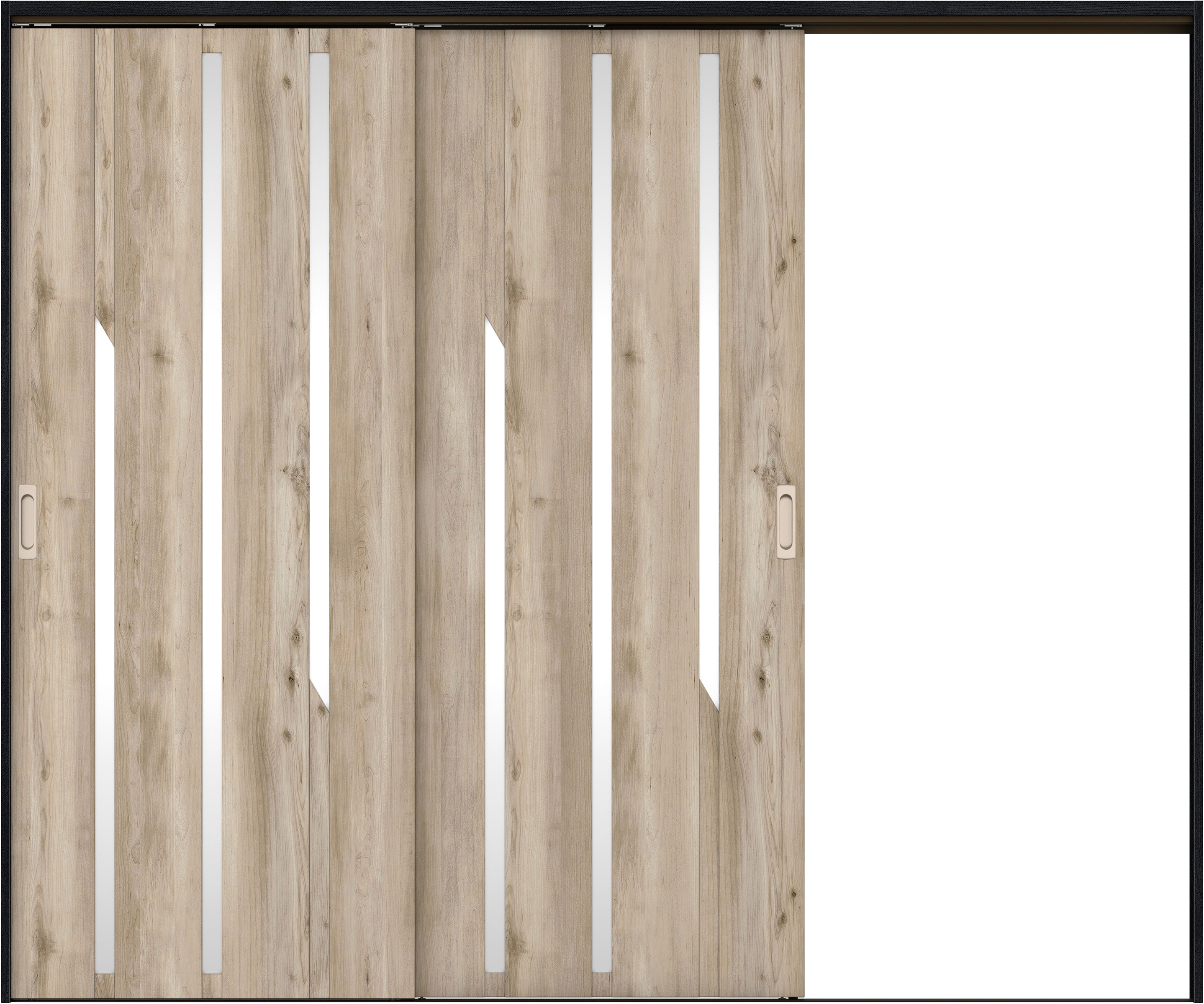 リビングドア　イエリア　吊戸・２枚片引　扉セット　Ｅ３デザイン　２４３７幅用　２０００高　〈スモークグレー柄〉　右引用　錠なし　ラクラクローズ付用