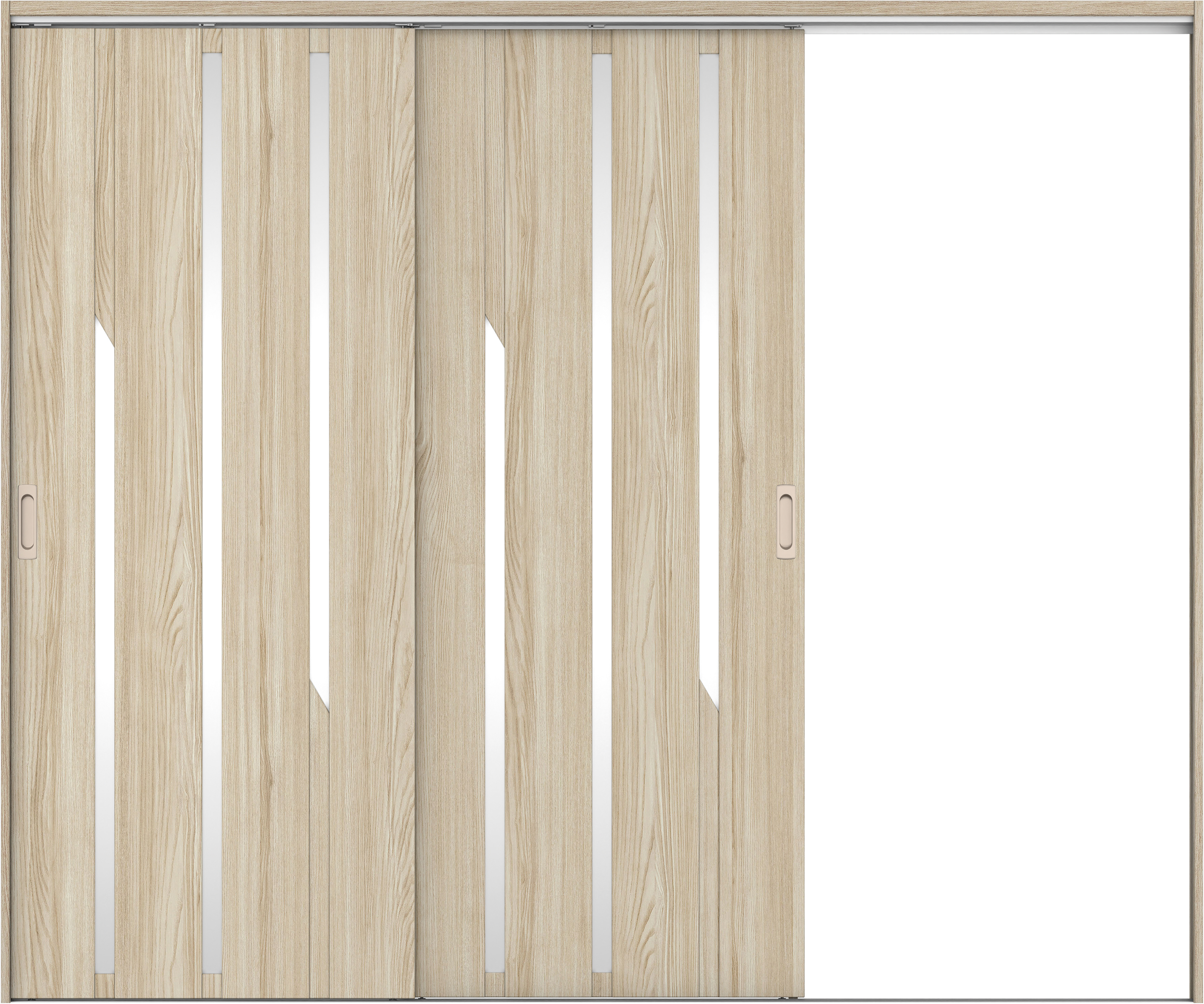 リビングドア　イエリア　吊戸・２枚片引　扉セット　Ｅ３デザイン　２４３７幅用　２０００高　〈ソフトグレージュ柄〉　右引用　錠なし　ラクラクローズ付用