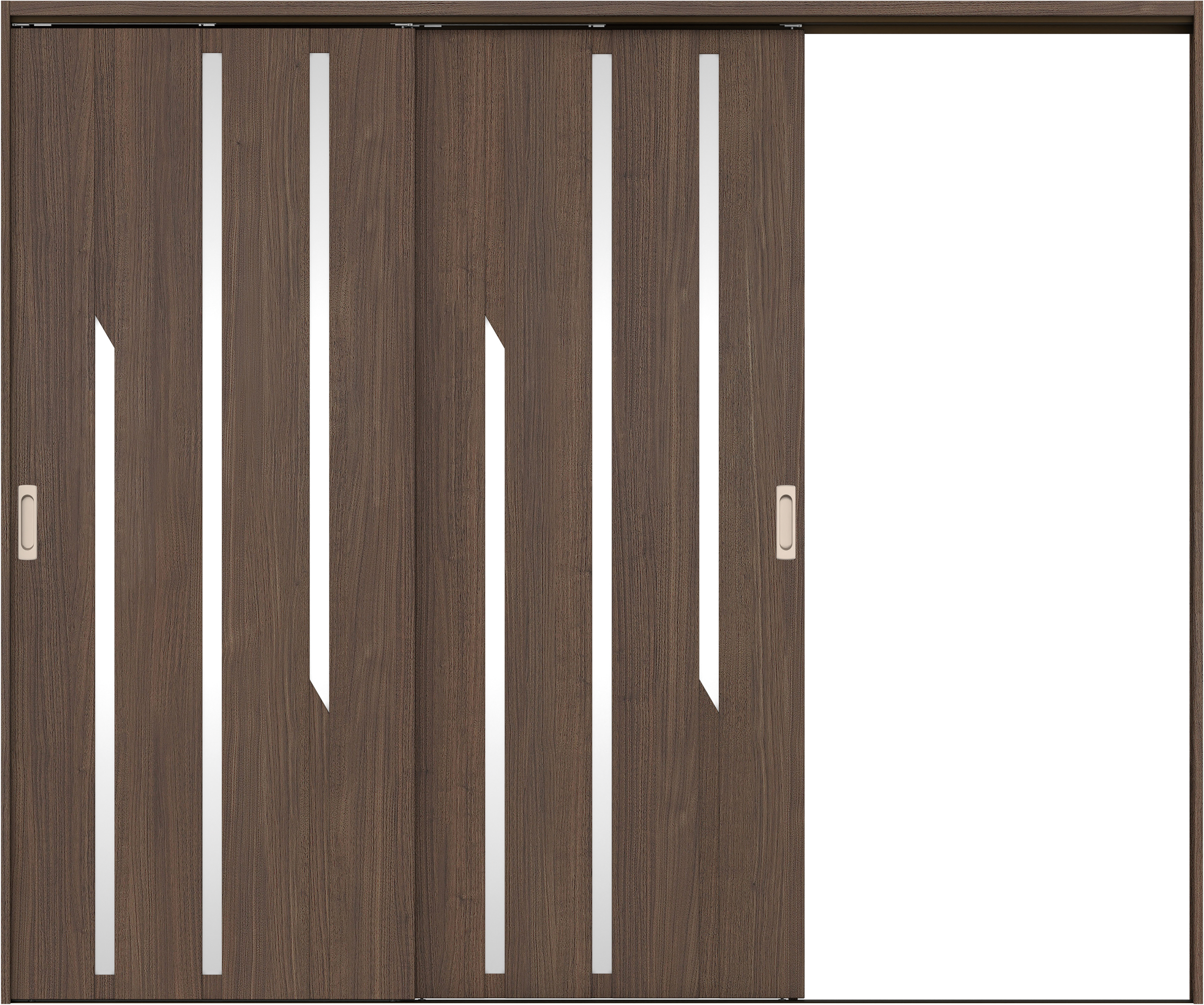 リビングドア　イエリア　吊戸・２枚片引　扉セット　Ｅ３デザイン　２４３７幅用　２０００高　〈ダルブラウン柄〉　右引用　錠なし　ラクラクローズ付用