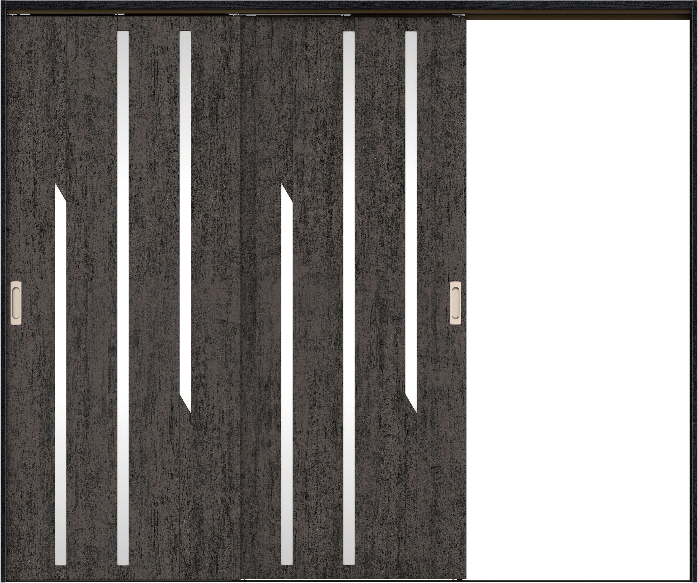 リビングドア　イエリア　吊戸・２枚片引　扉セット　Ｅ３デザイン　２４３７幅用　２０００高　〈ドライブラック柄〉　右引用　錠なし　ラクラクローズ付用