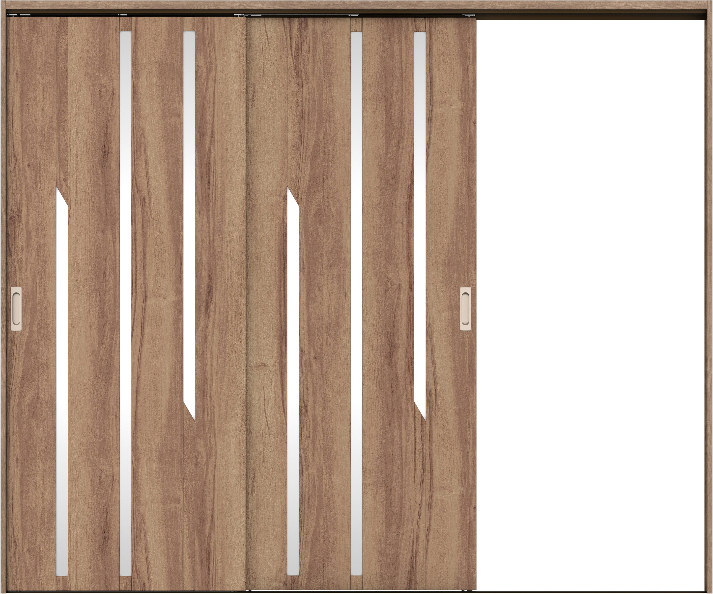 リビングドア　イエリア　吊戸・２枚片引　扉セット　Ｅ３デザイン　２４３７幅用　２０００高　〈バームブラウン柄〉　右引用　錠なし　ラクラクローズ付用