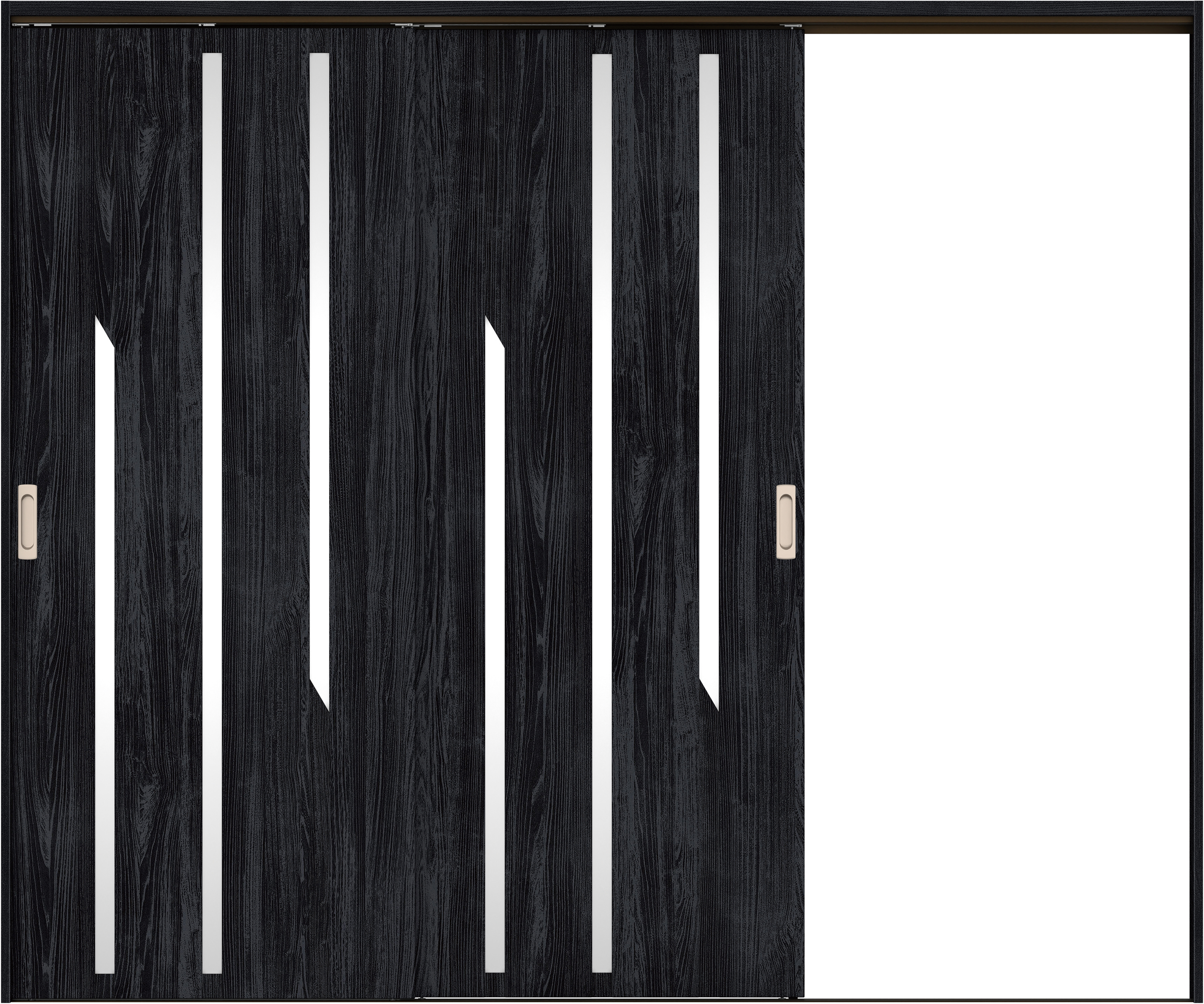 リビングドア　イエリア　吊戸・２枚片引　扉セット　Ｅ３デザイン　２４３７幅用　２０００高　〈モスブラック柄〉　右引用　錠なし　ラクラクローズ付用