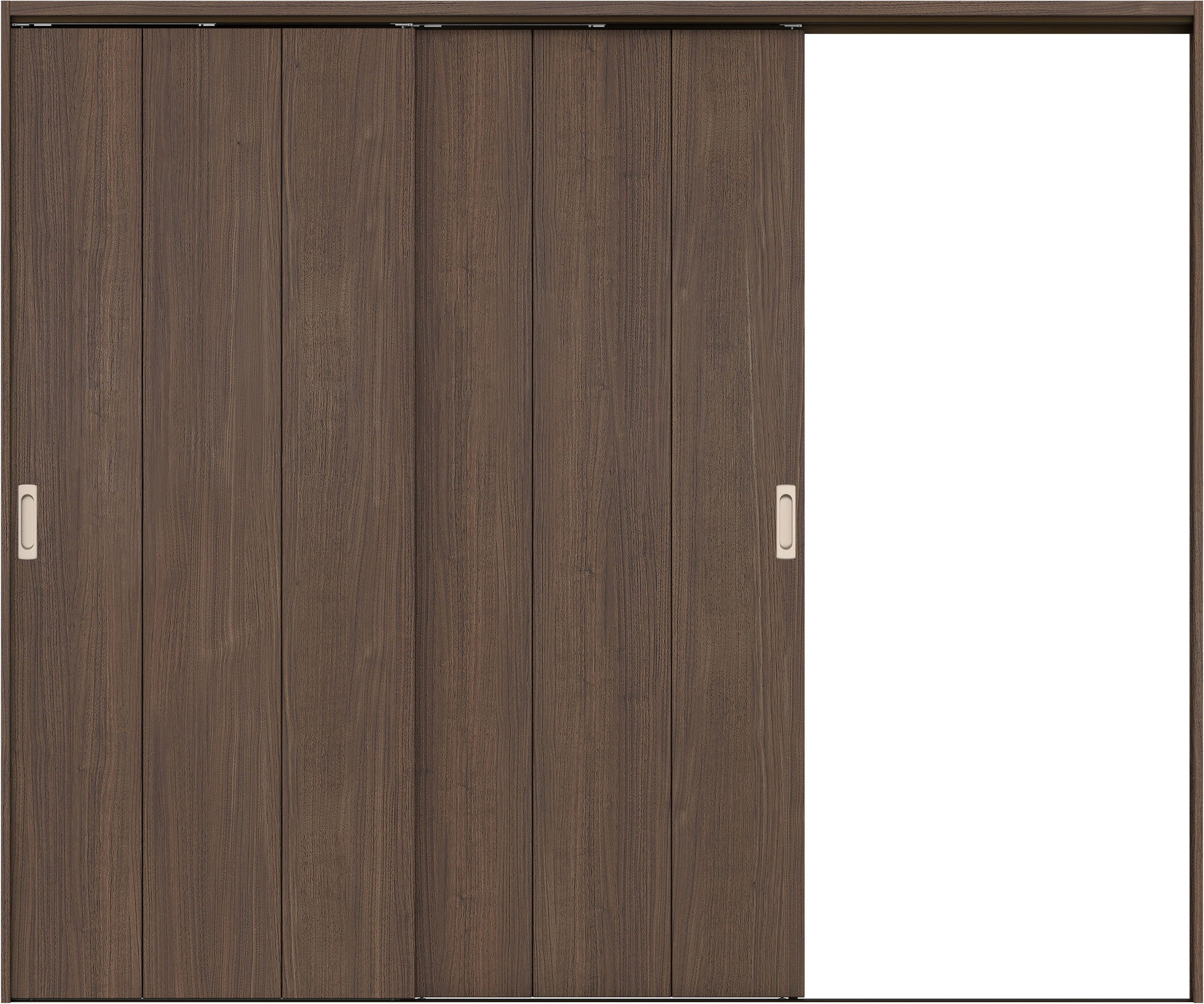 リビングドア　イエリア　吊戸・２枚片引　扉セット　Ｇ１デザイン　２４３７幅用　２０００高　〈ダルブラウン柄〉　右引用　錠なし　ラクラクローズ付用