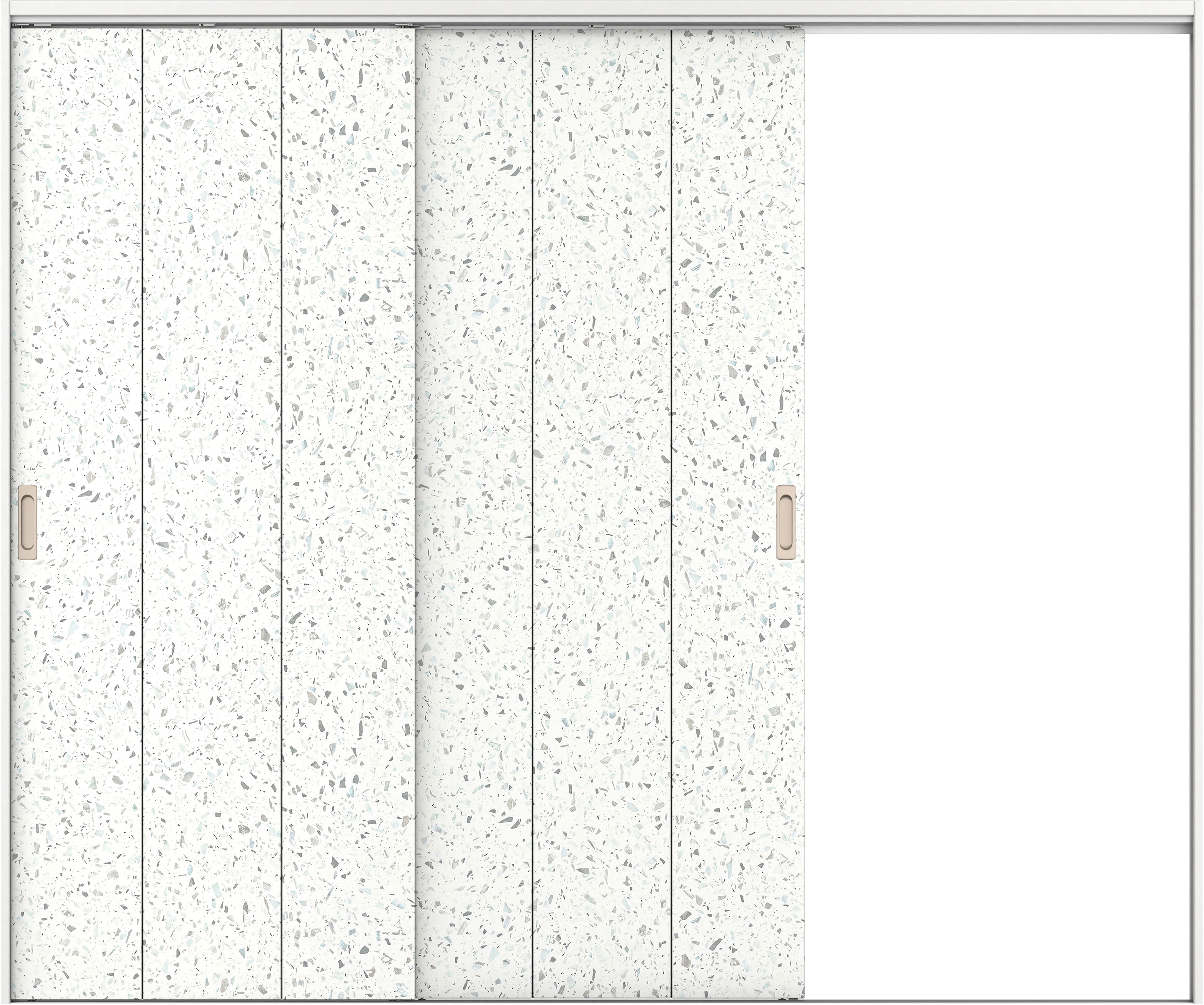 リビングドア　イエリア　吊戸・２枚片引　扉セット　Ｇ１デザイン　２４３７幅用　２０００高　〈テラゾホワイト柄〉　右引用　錠なし　ラクラクローズ付用