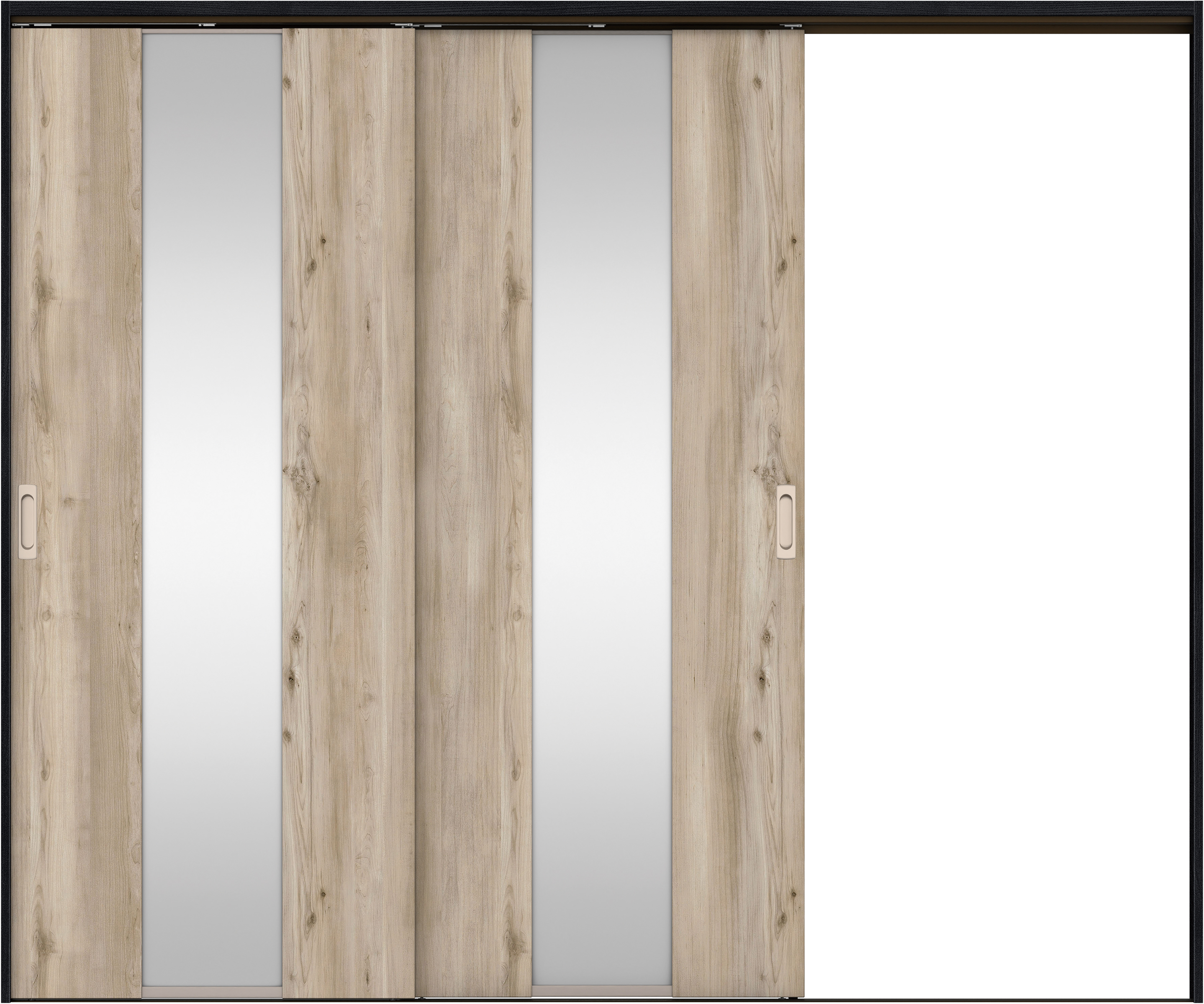 リビングドア　イエリア　吊戸・２枚片引　扉セット　Ｇ５デザイン　２４３７幅用　２０００高　〈スモークグレー柄〉　右引用　錠なし　ラクラクローズ付用