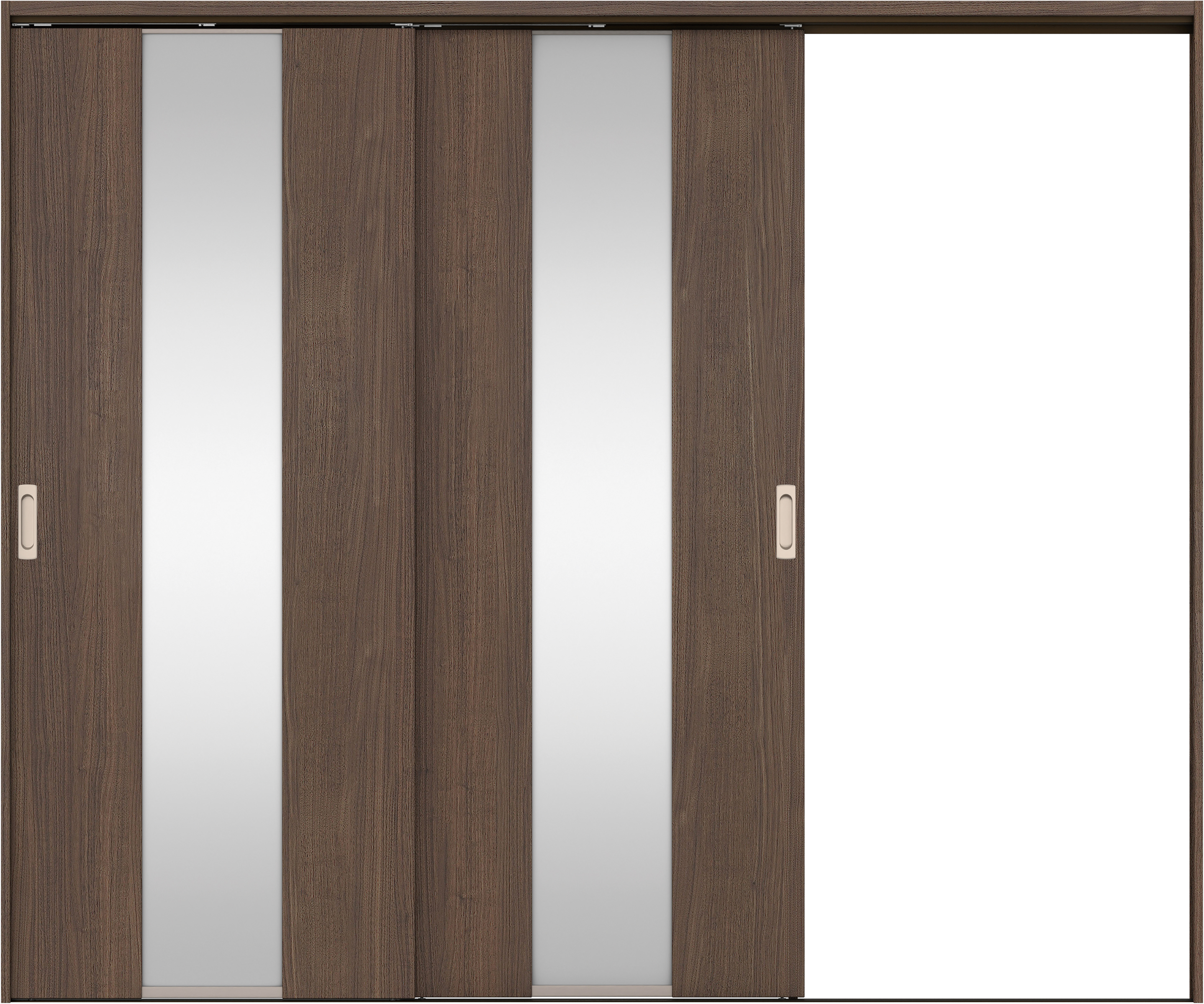リビングドア　イエリア　吊戸・２枚片引　扉セット　Ｇ５デザイン　２４３７幅用　２０００高　〈ダルブラウン柄〉　右引用　錠なし　ラクラクローズ付用