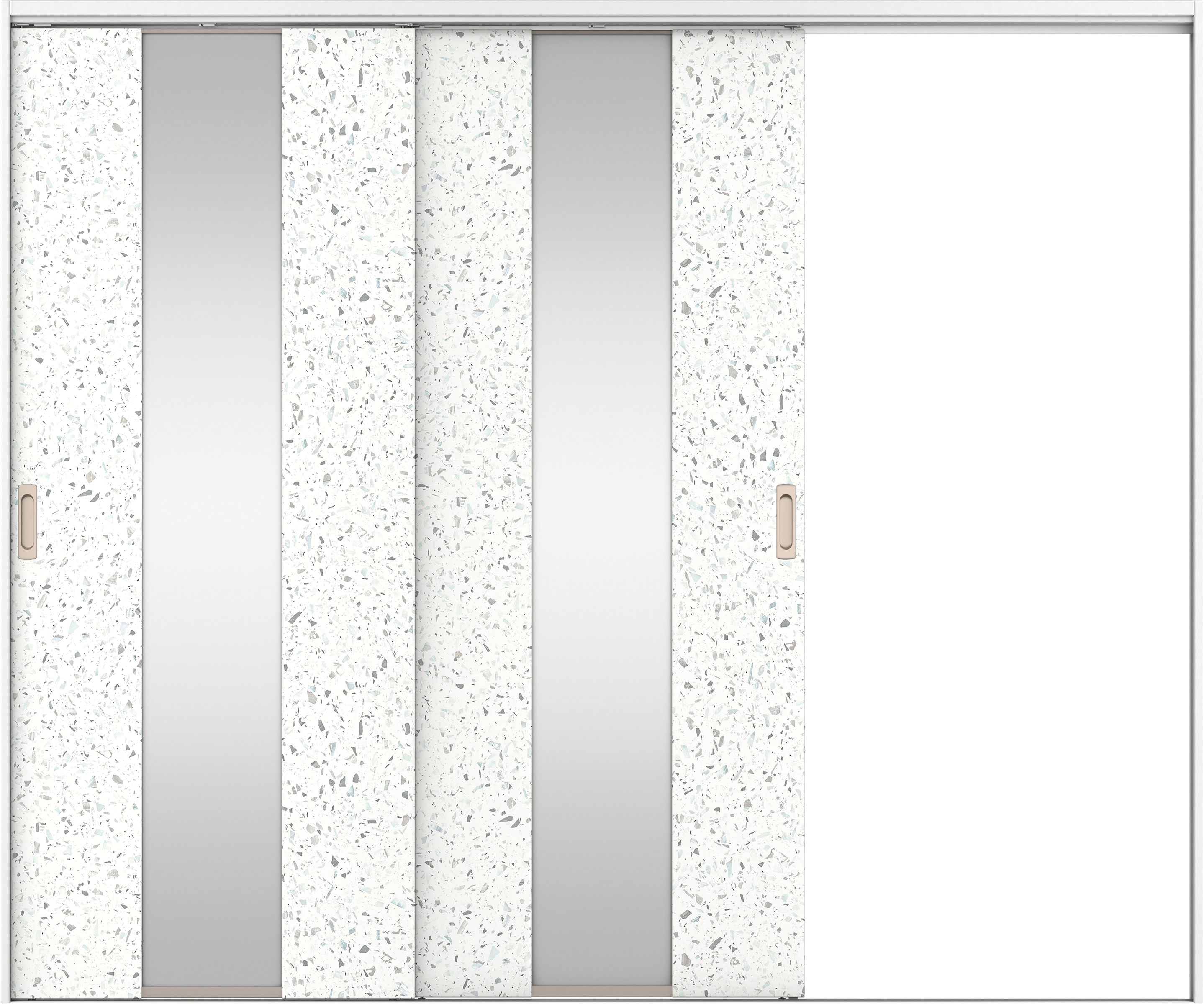 リビングドア　イエリア　吊戸・２枚片引　扉セット　Ｇ５デザイン　２４３７幅用　２０００高　〈テラゾホワイト柄〉　右引用　錠なし　ラクラクローズ付用