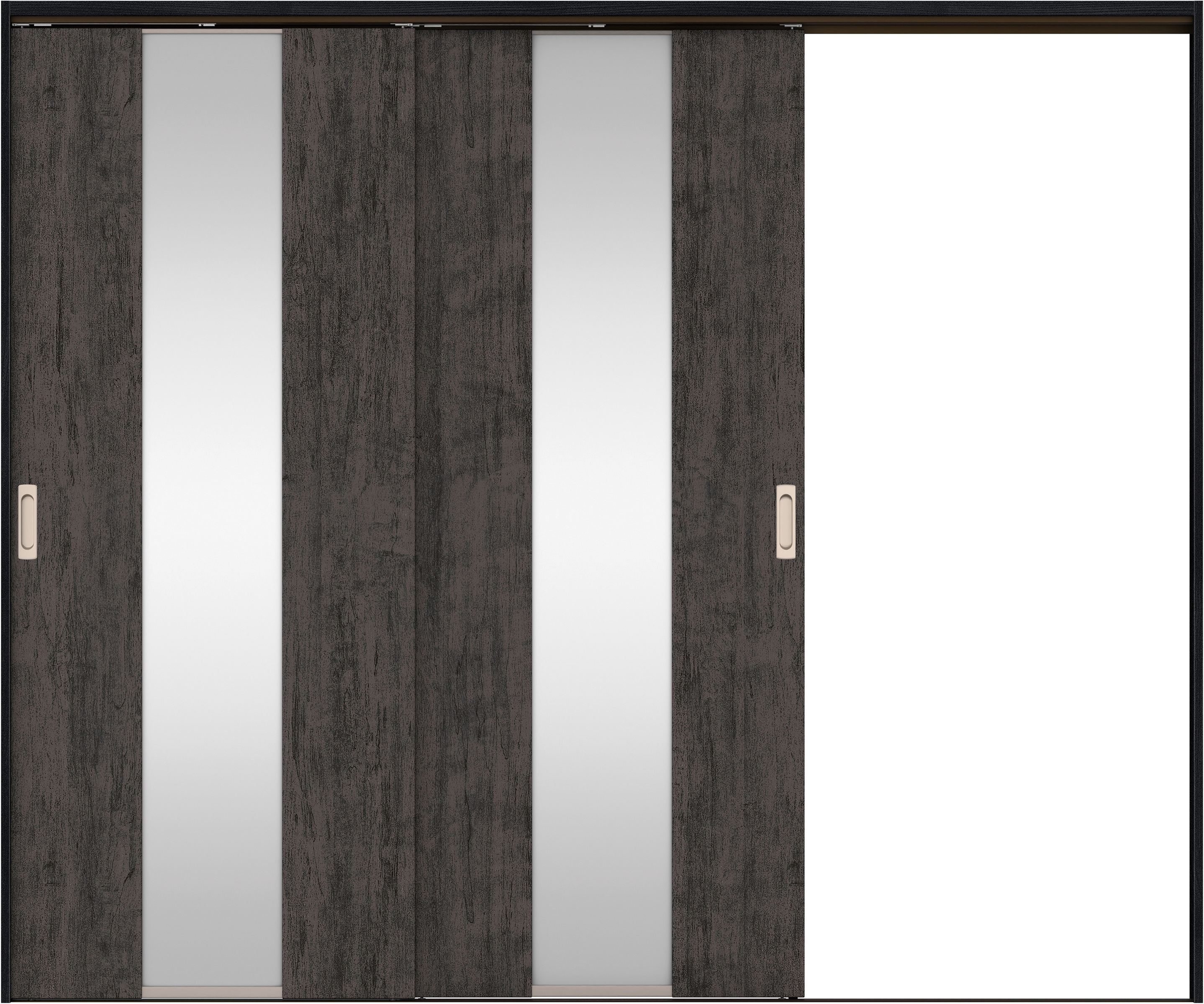 リビングドア　イエリア　吊戸・２枚片引　扉セット　Ｇ５デザイン　２４３７幅用　２０００高　〈ドライブラック柄〉　右引用　錠なし　ラクラクローズ付用