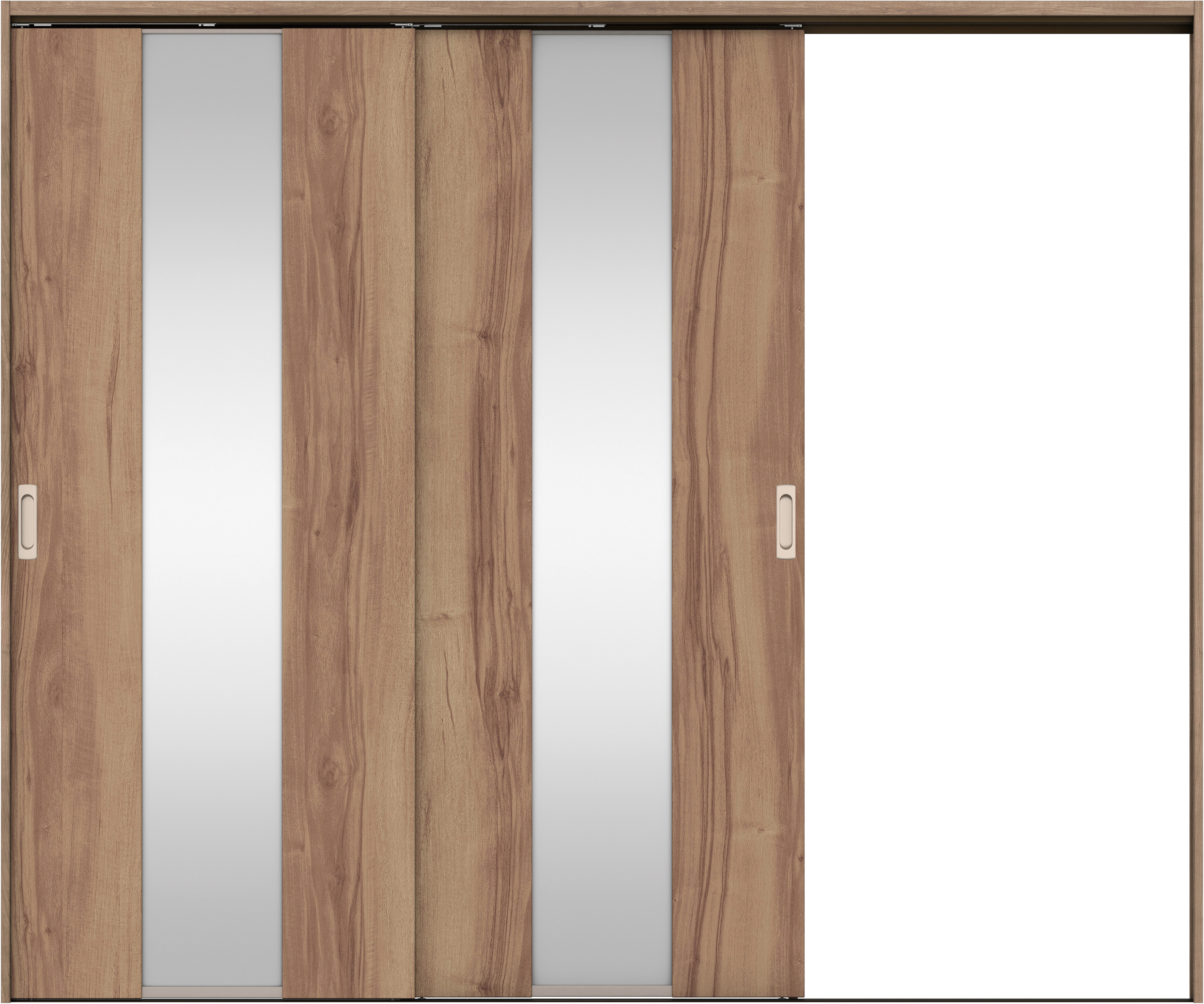 リビングドア　イエリア　吊戸・２枚片引　扉セット　Ｇ５デザイン　２４３７幅用　２０００高　〈バームブラウン柄〉　右引用　錠なし　ラクラクローズ付用