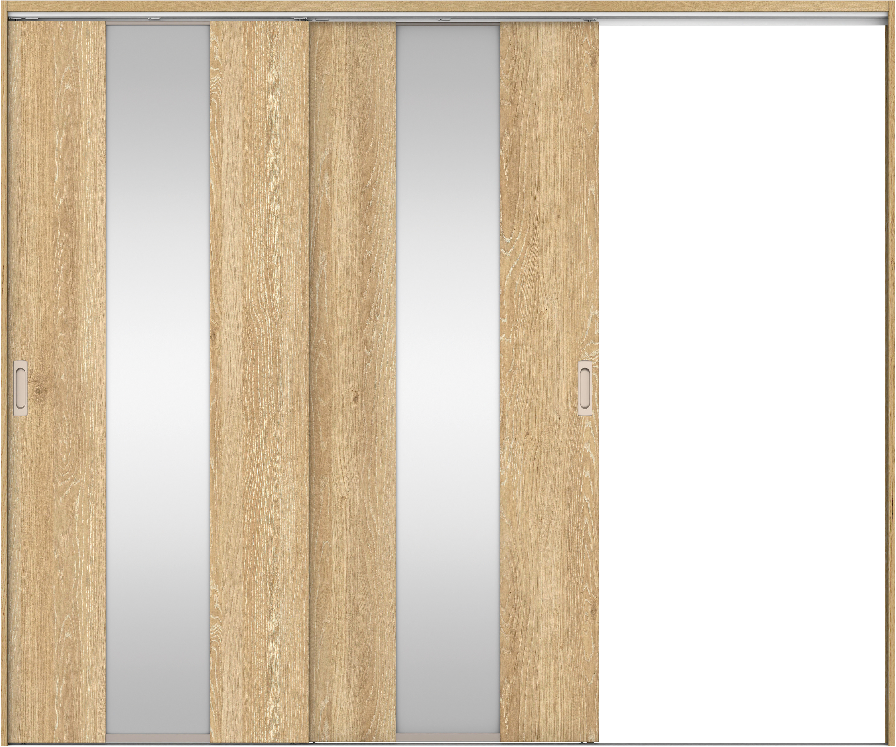 リビングドア　イエリア　吊戸・２枚片引　扉セット　Ｇ５デザイン　２４３７幅用　２０００高　〈ミルキーオーカー柄〉　右引用　錠なし　ラクラクローズ付用