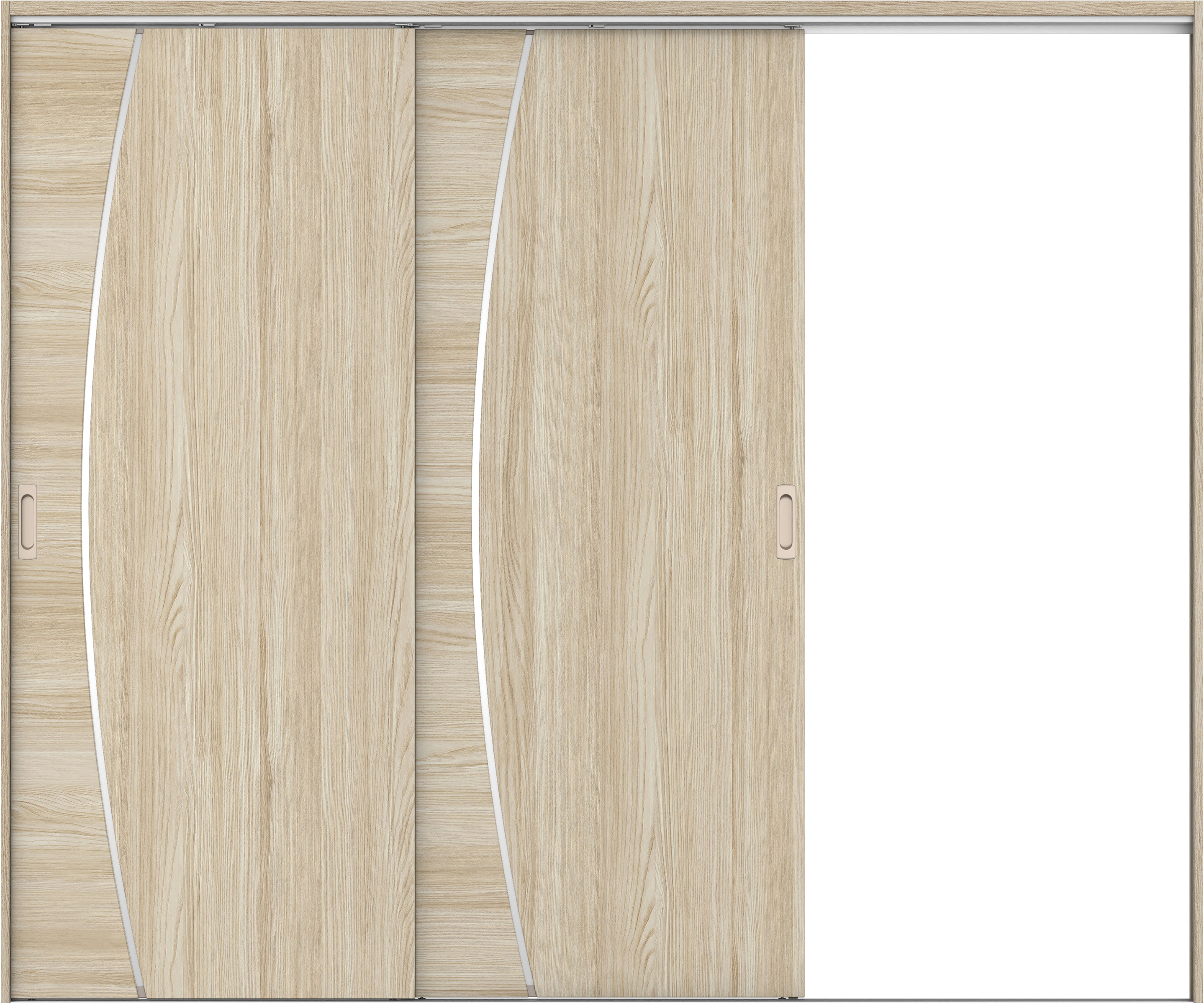 リビングドア　イエリア　吊戸・２枚片引　扉セット　Ｋ４デザイン　２４３７幅用　２０００高　〈ソフトグレージュ柄〉　右引用　錠なし　ラクラクローズ付用