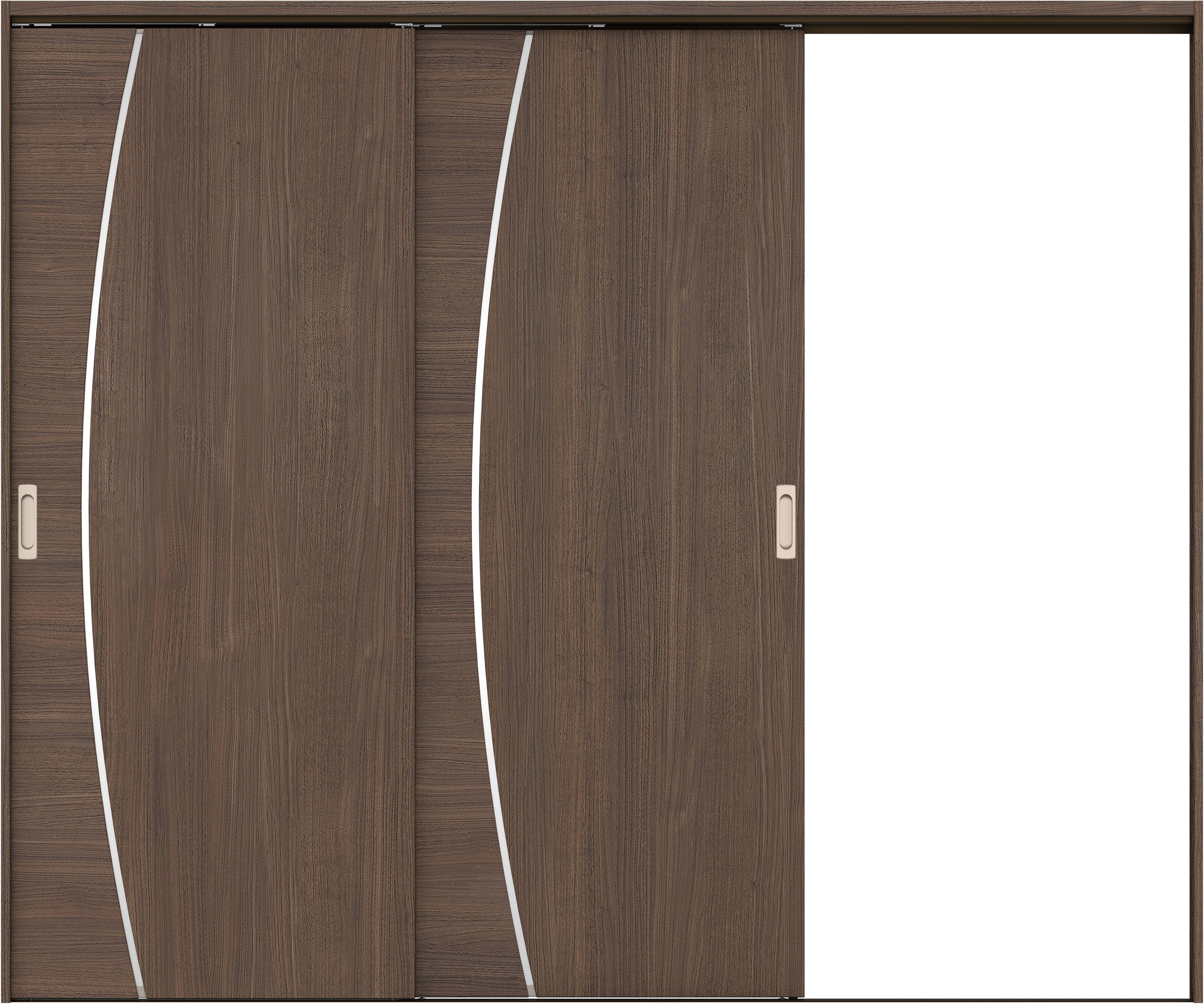 リビングドア　イエリア　吊戸・２枚片引　扉セット　Ｋ４デザイン　２４３７幅用　２０００高　〈ダルブラウン柄〉　右引用　錠なし　ラクラクローズ付用