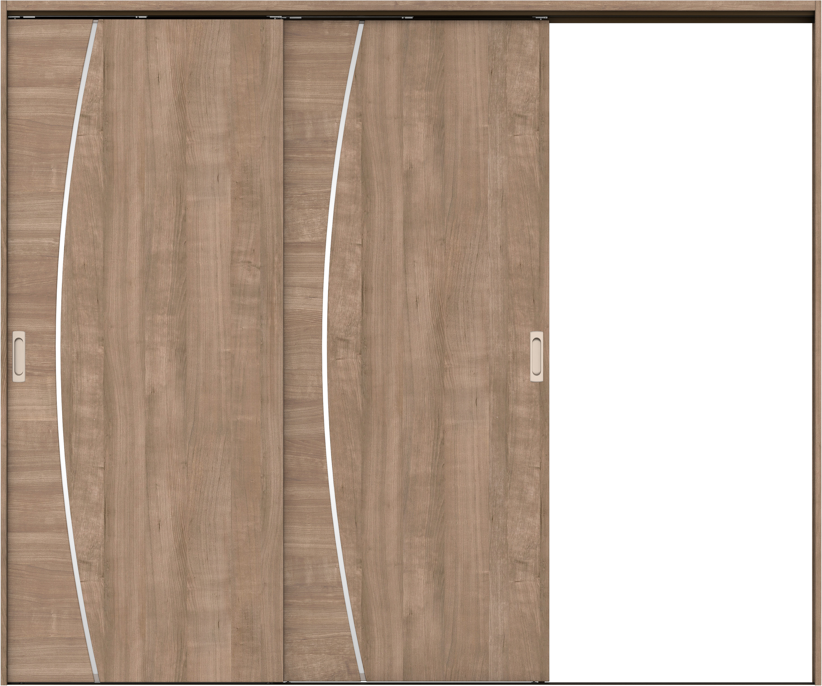 リビングドア　イエリア　吊戸・２枚片引　扉セット　Ｋ４デザイン　２４３７幅用　２０００高　〈トープグレー柄〉　右引用　錠なし　ラクラクローズ付用
