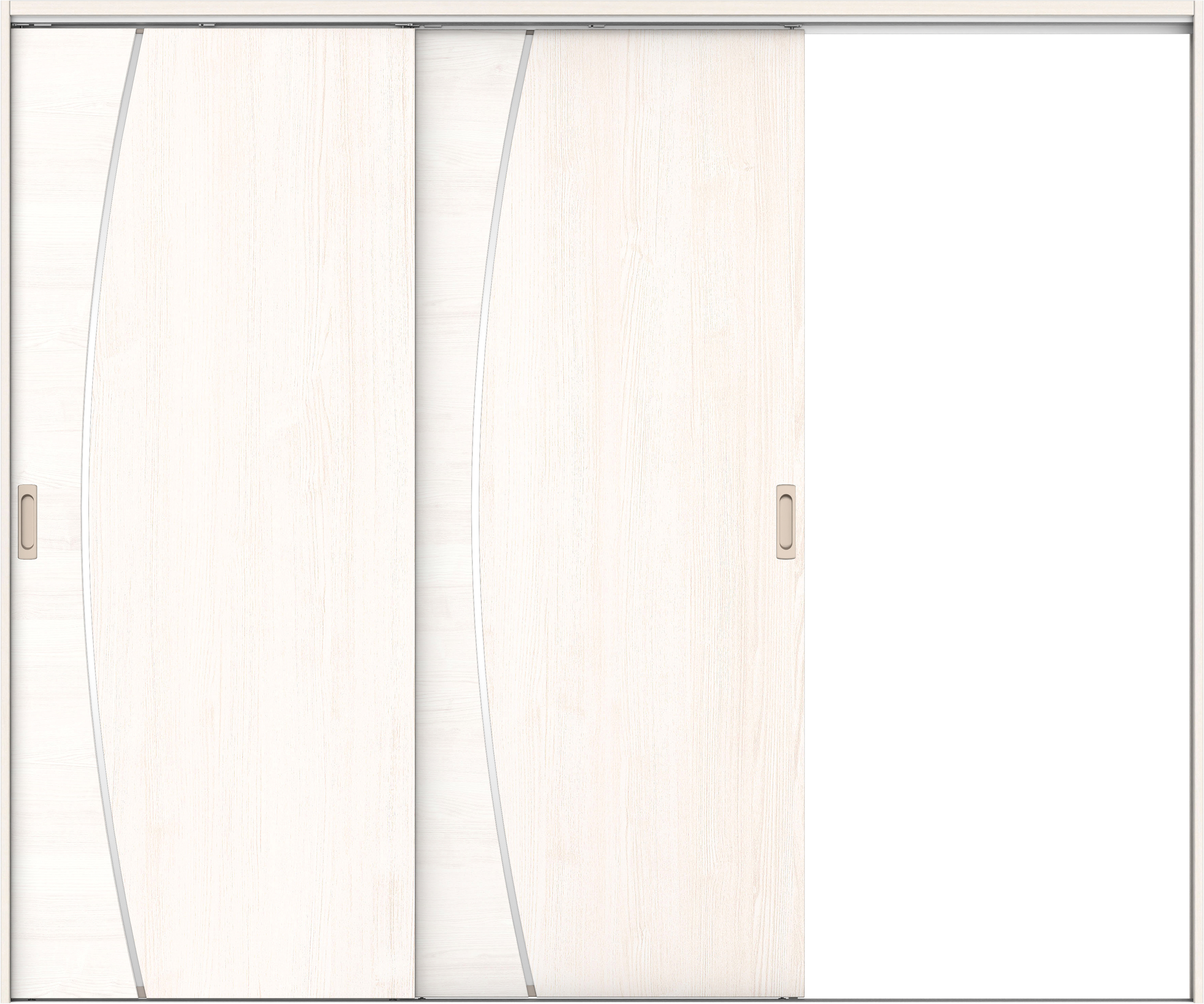 リビングドア　イエリア　吊戸・２枚片引　扉セット　Ｋ４デザイン　２４３７幅用　２０００高　〈ネオホワイト柄〉　右引用　錠なし　ラクラクローズ付用