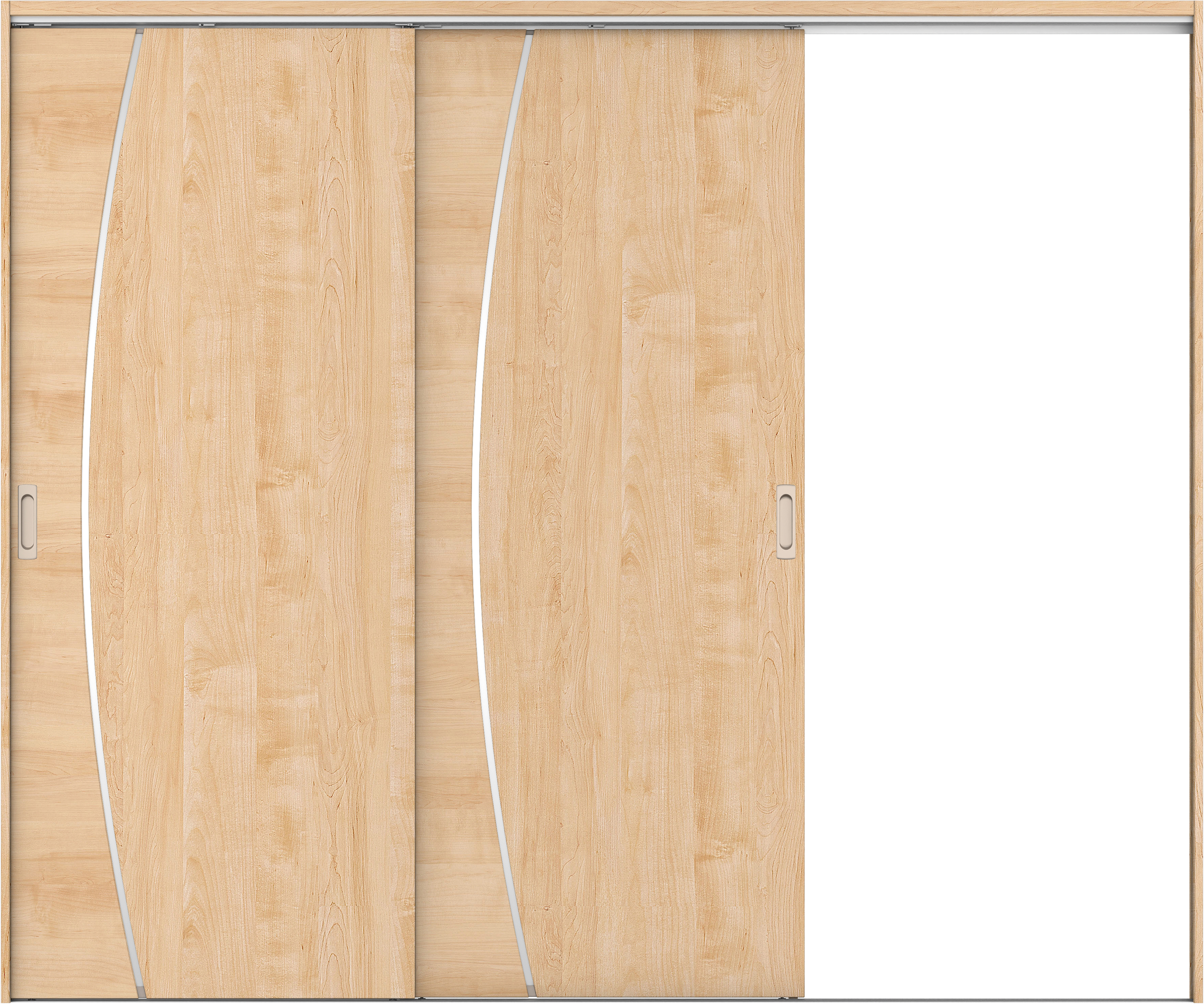 リビングドア　イエリア　吊戸・２枚片引　扉セット　Ｋ４デザイン　２４３７幅用　２０００高　〈ミルベージュ柄〉　右引用　錠なし　ラクラクローズ付用