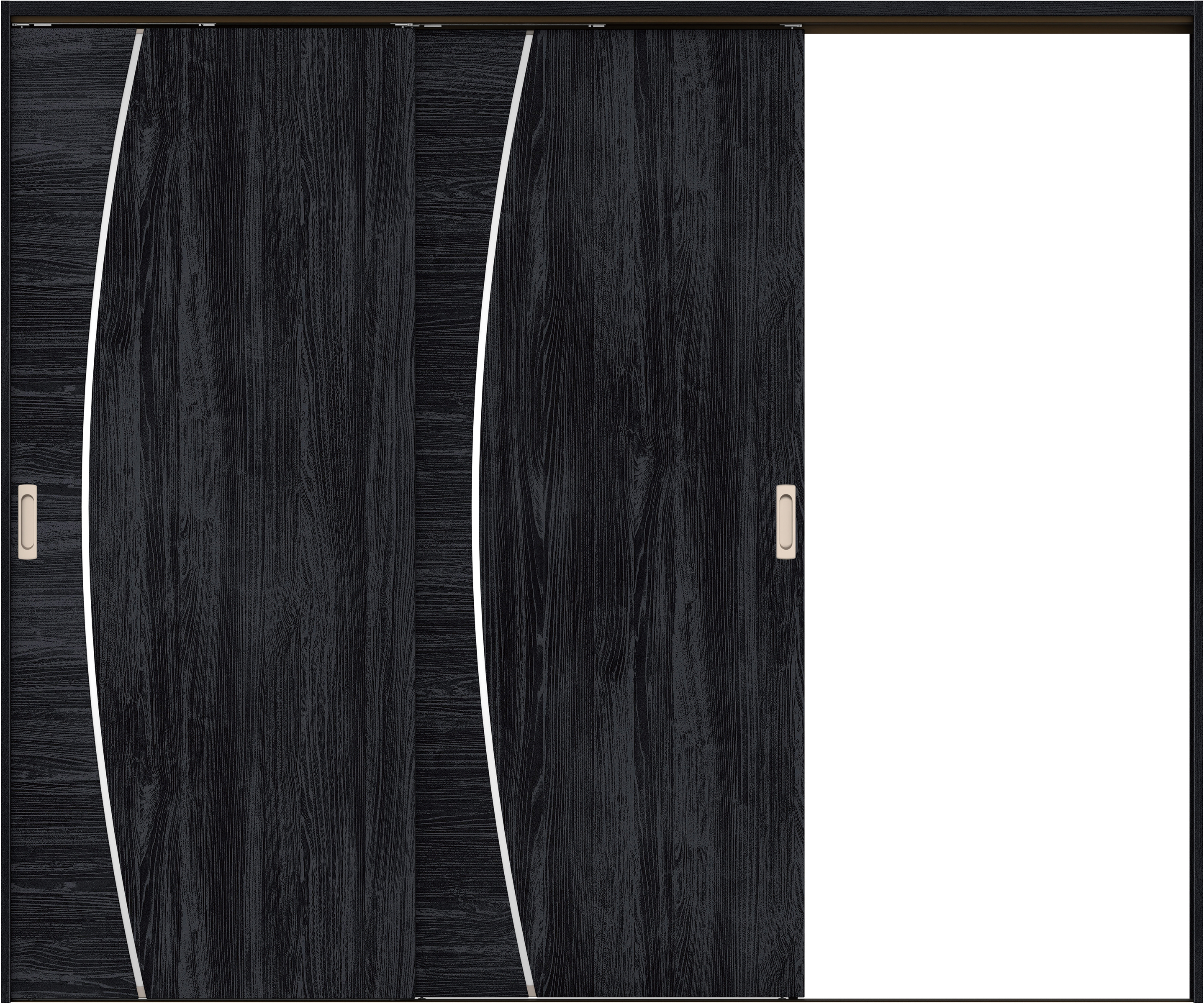 リビングドア　イエリア　吊戸・２枚片引　扉セット　Ｋ４デザイン　２４３７幅用　２０００高　〈モスブラック柄〉　右引用　錠なし　ラクラクローズ付用